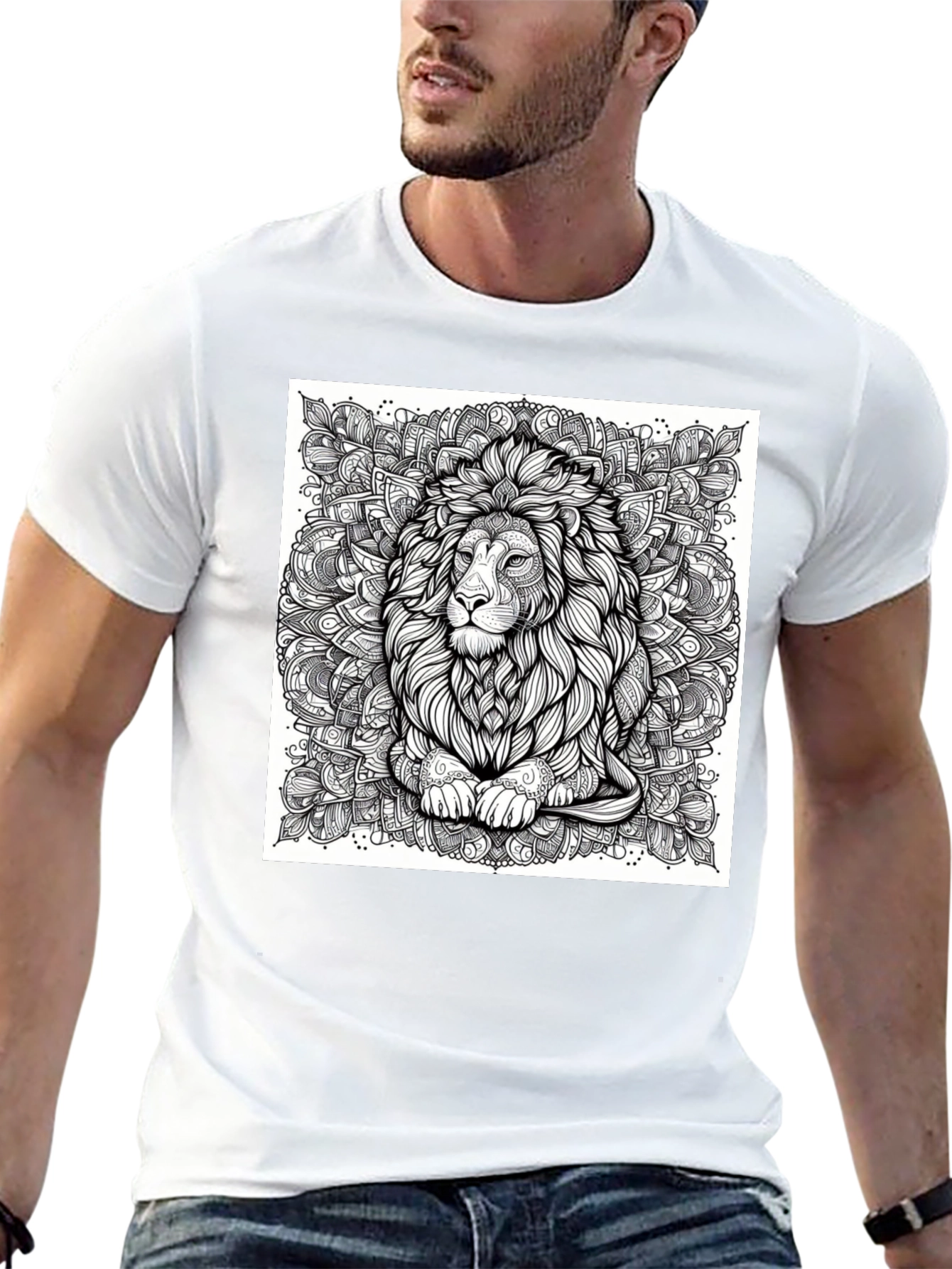 Lion Mandala Graphic Black T-Shirt