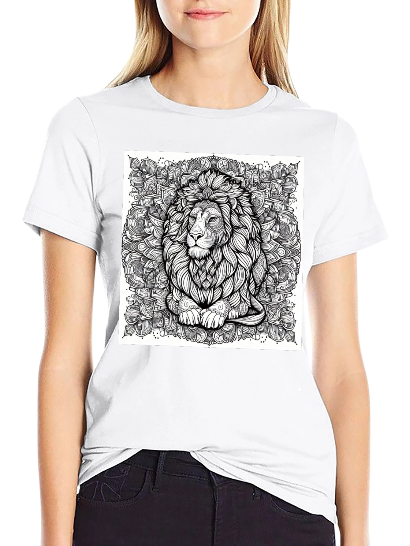 Lion Mandala Graphic Black T-Shirt