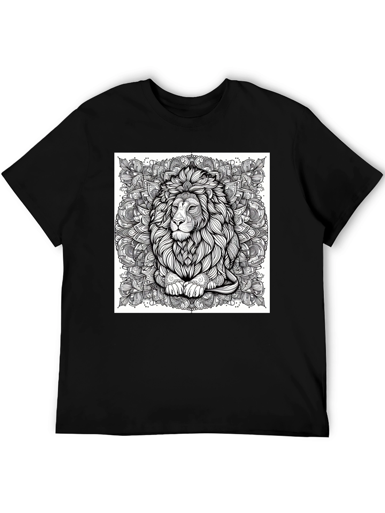 Lion Mandala Graphic Black T-Shirt