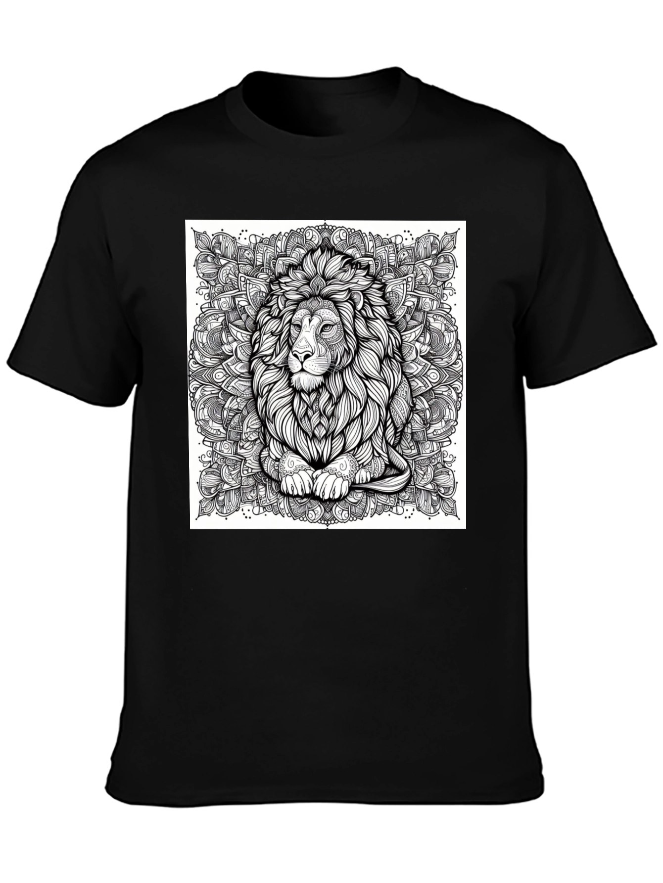 Lion Mandala Graphic Black T-Shirt