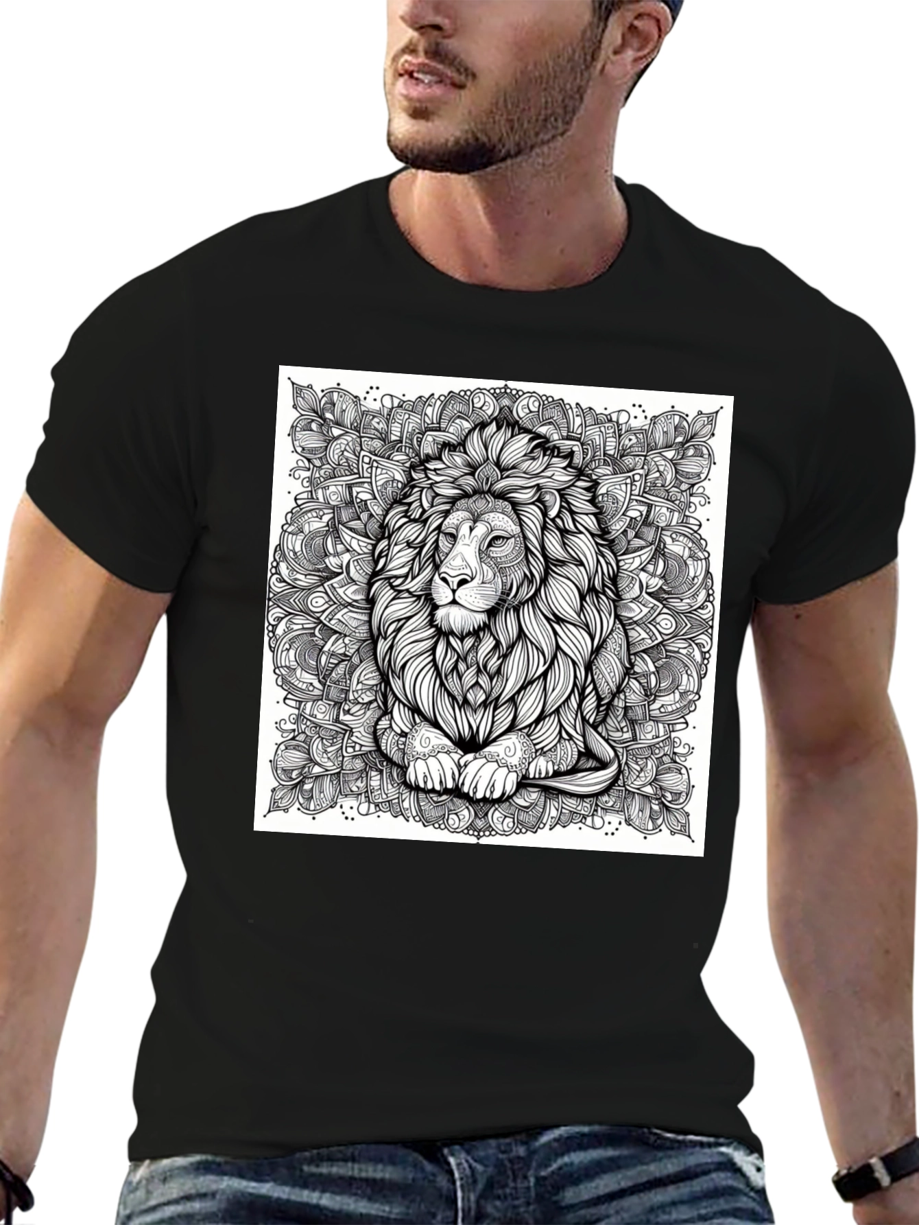 Lion Mandala Graphic Black T-Shirt