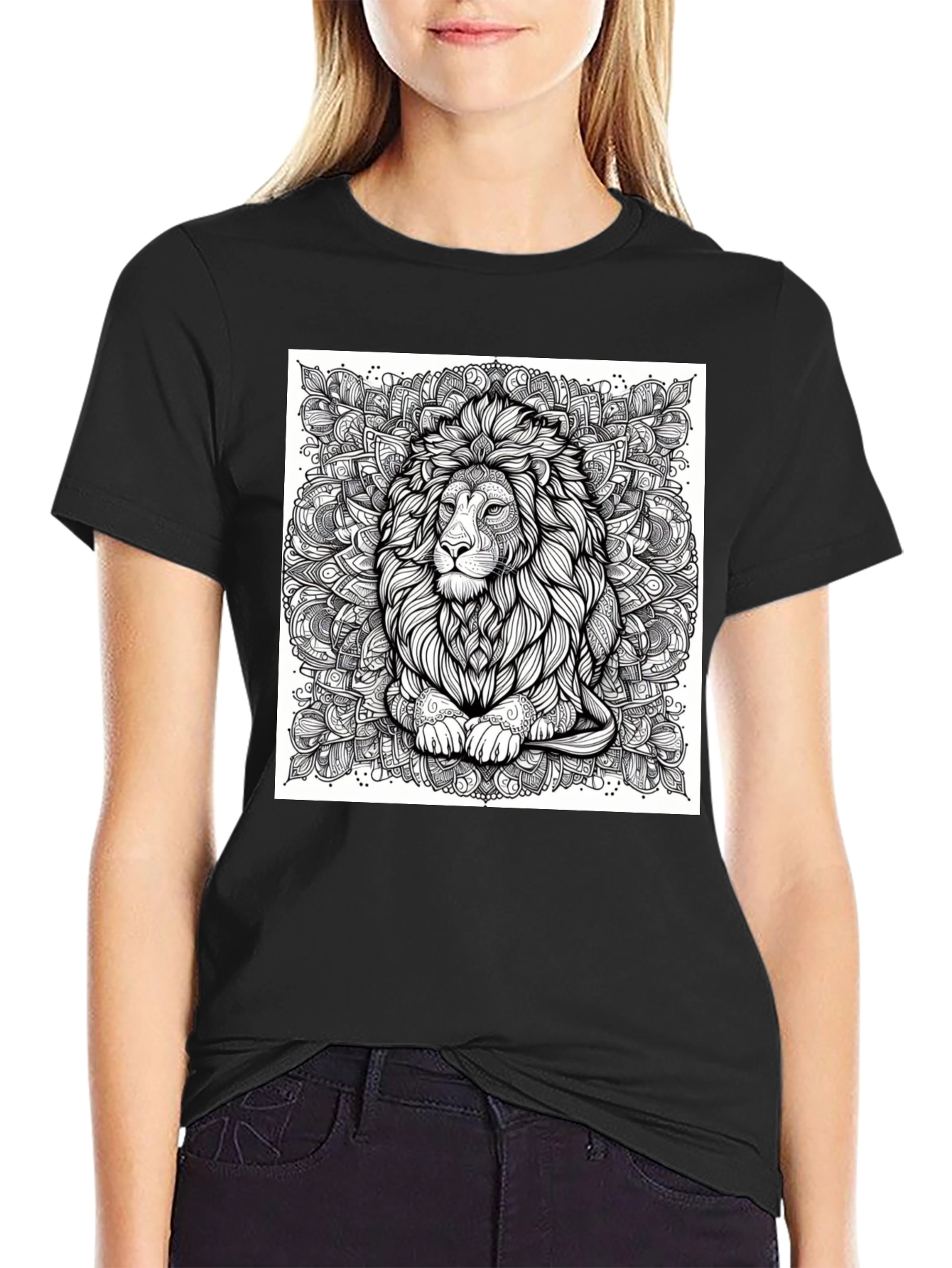Lion Mandala Graphic Black T-Shirt