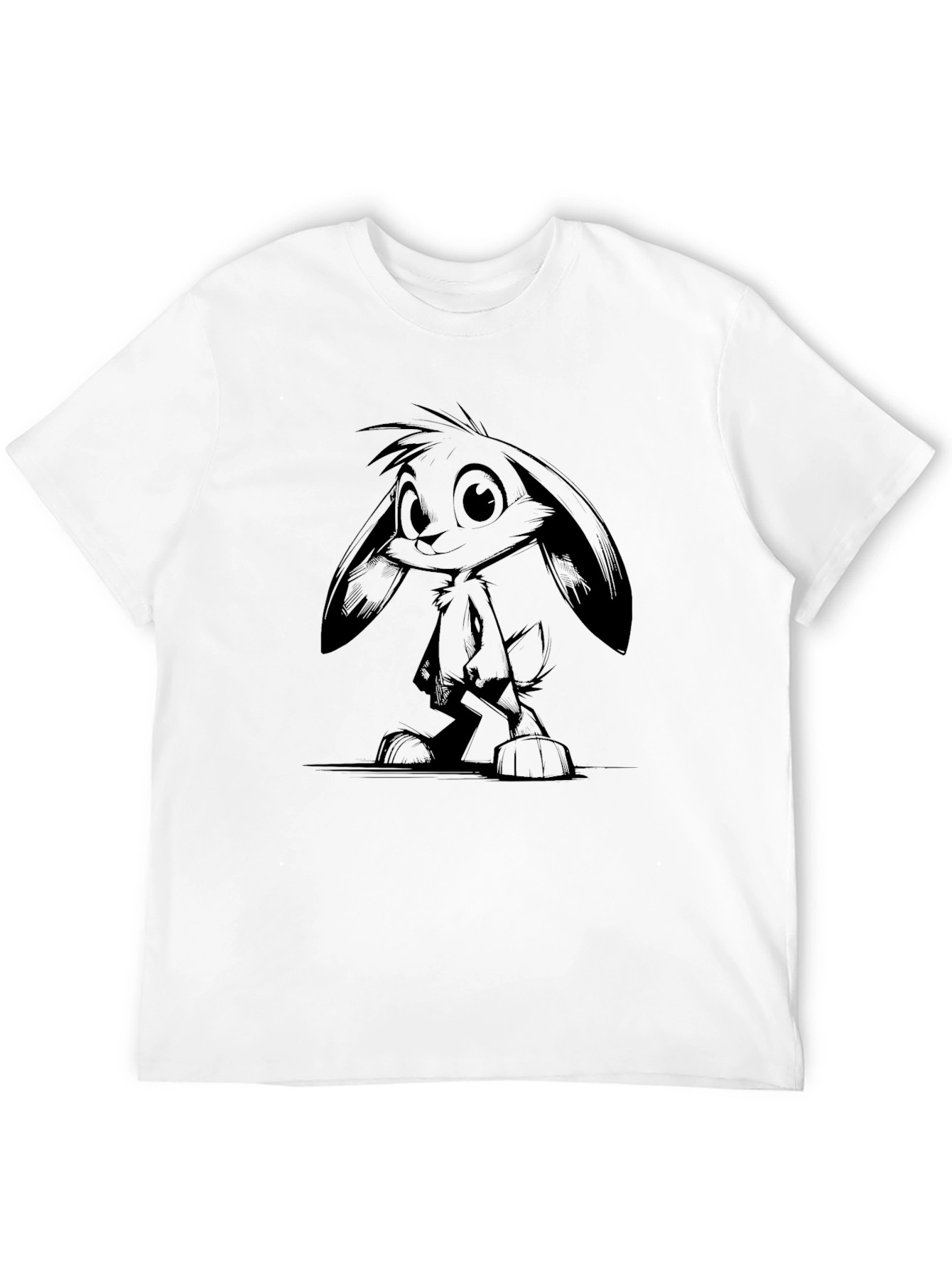 Cartoon Rabbit Graphic Black T-Shirt