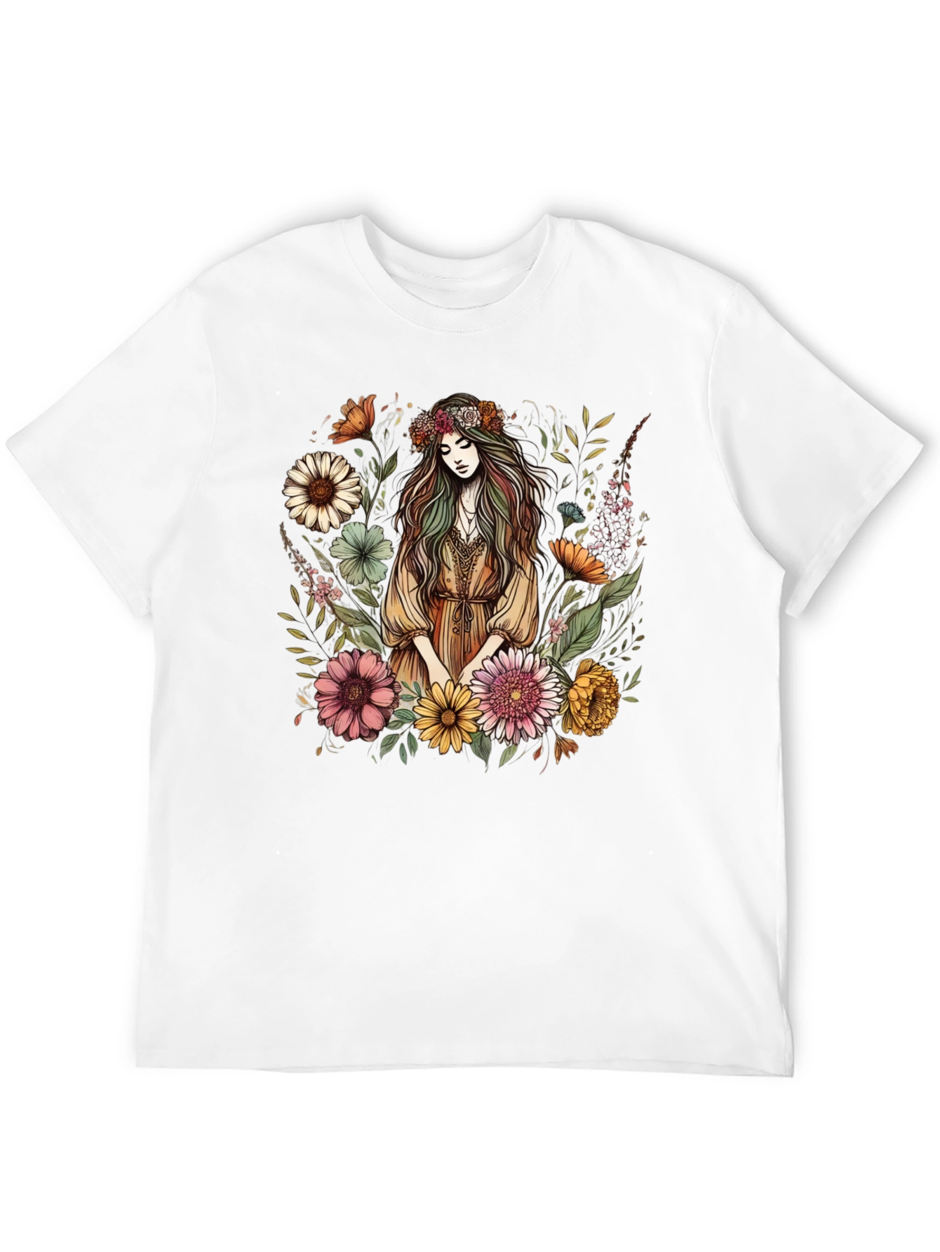 Floral Goddess Graphic Tee - Black Cotton Shirt