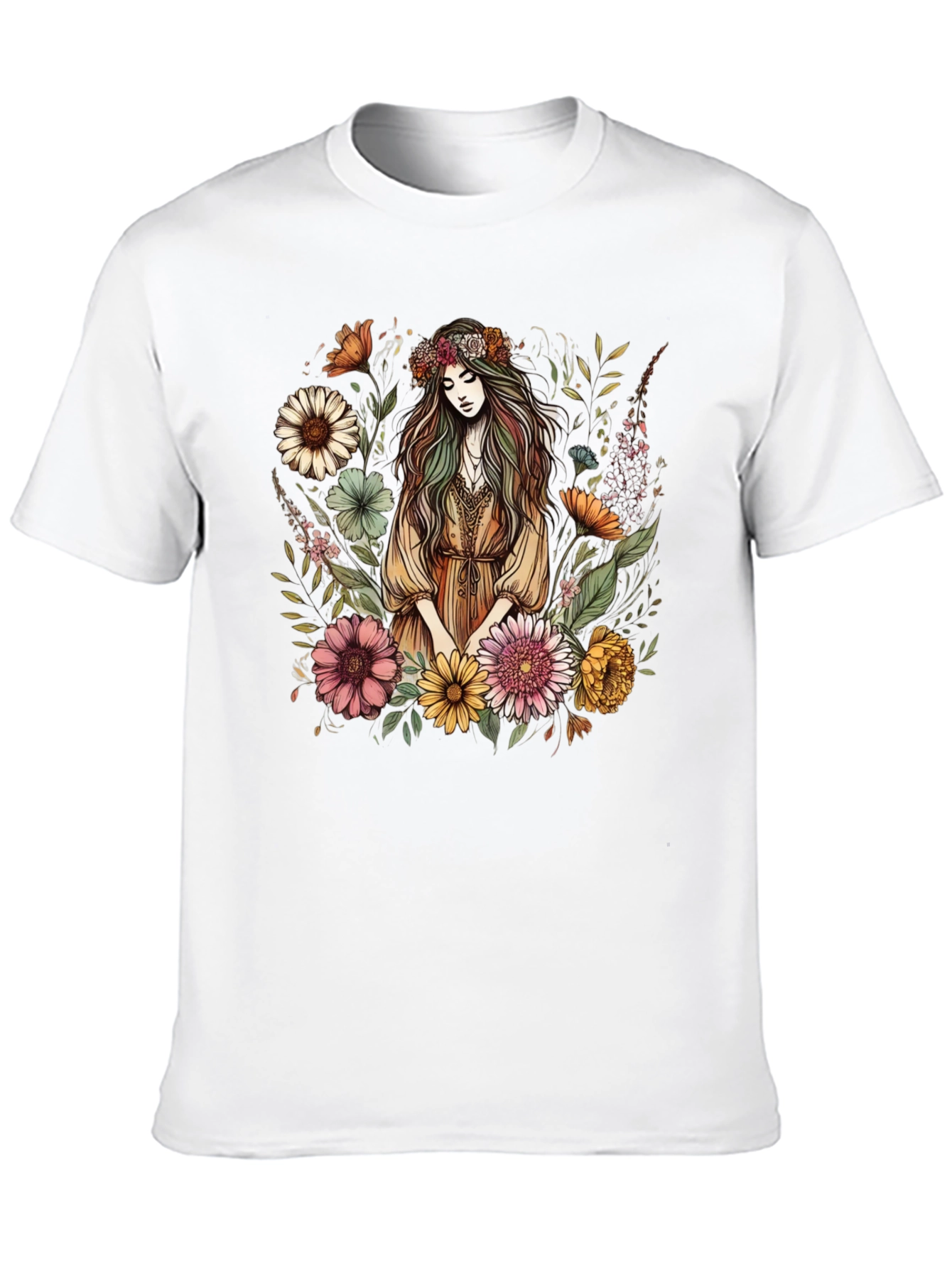 Floral Goddess Graphic Tee - Black Cotton Shirt