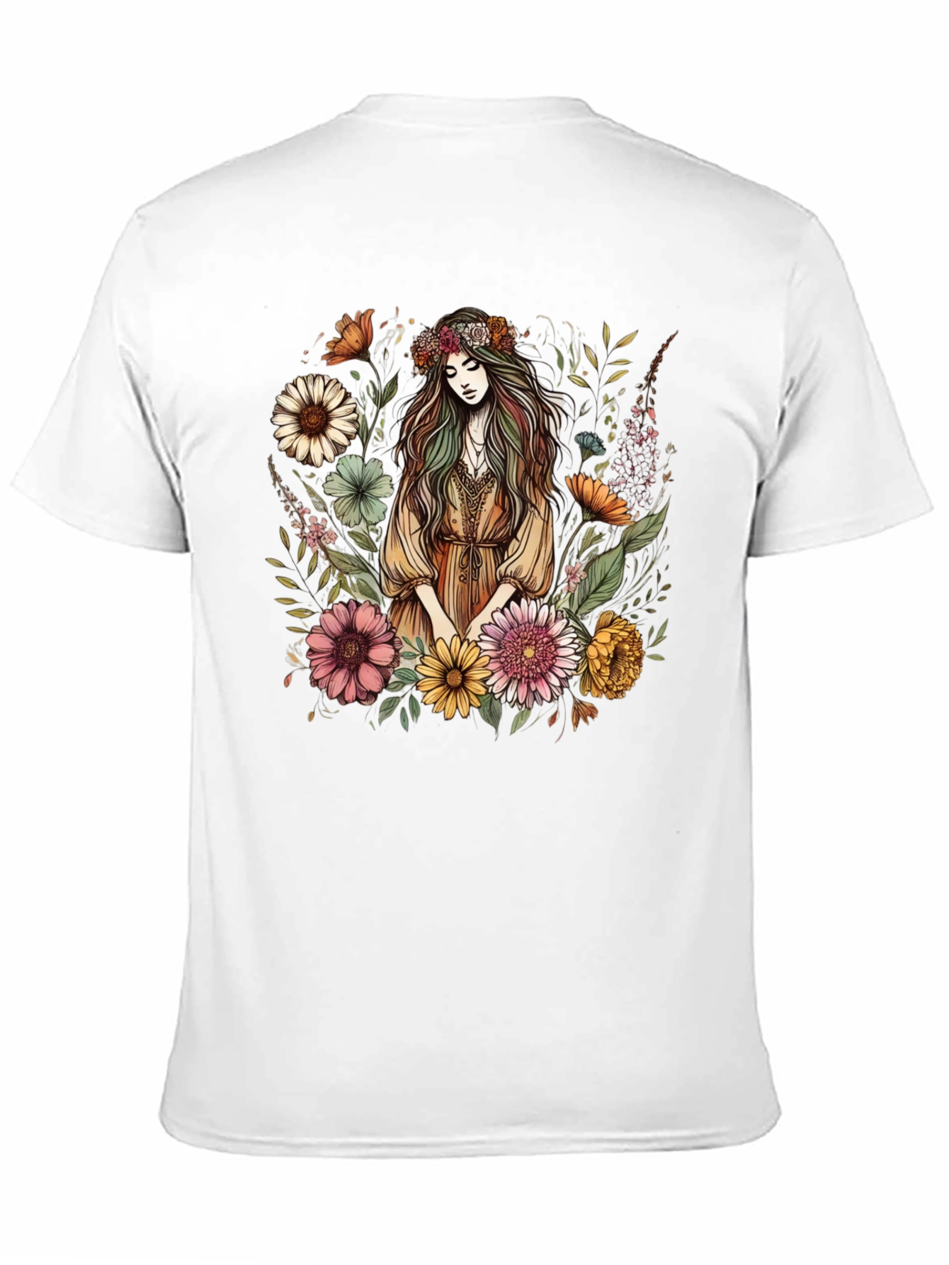 Floral Goddess Graphic Tee - Black Cotton Shirt