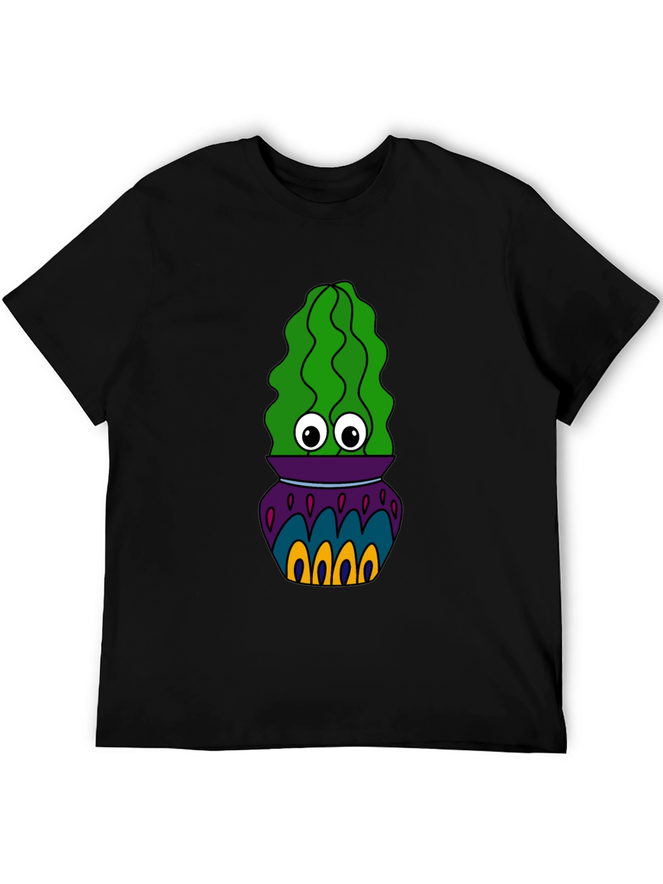 Cactus in Pot Graphic Tee - Funky Black T-Shirt