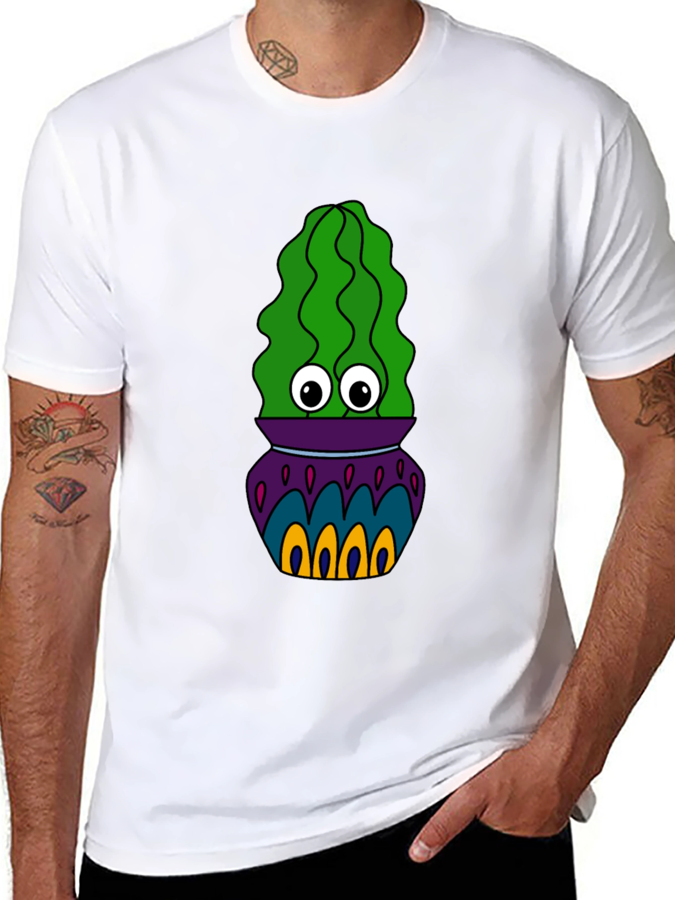 Cactus in Pot Graphic Tee - Funky Black T-Shirt