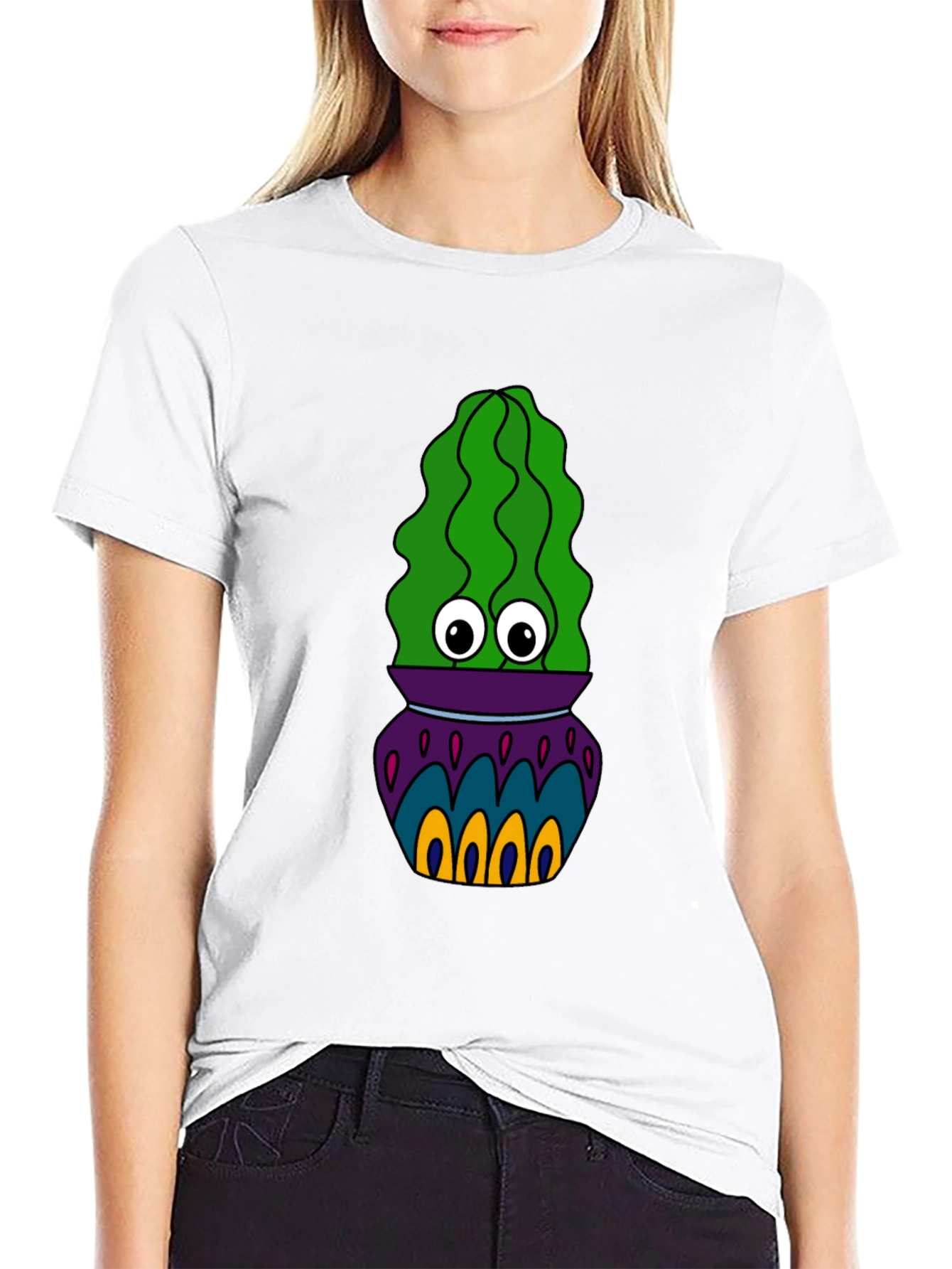 Cactus in Pot Graphic Tee - Funky Black T-Shirt
