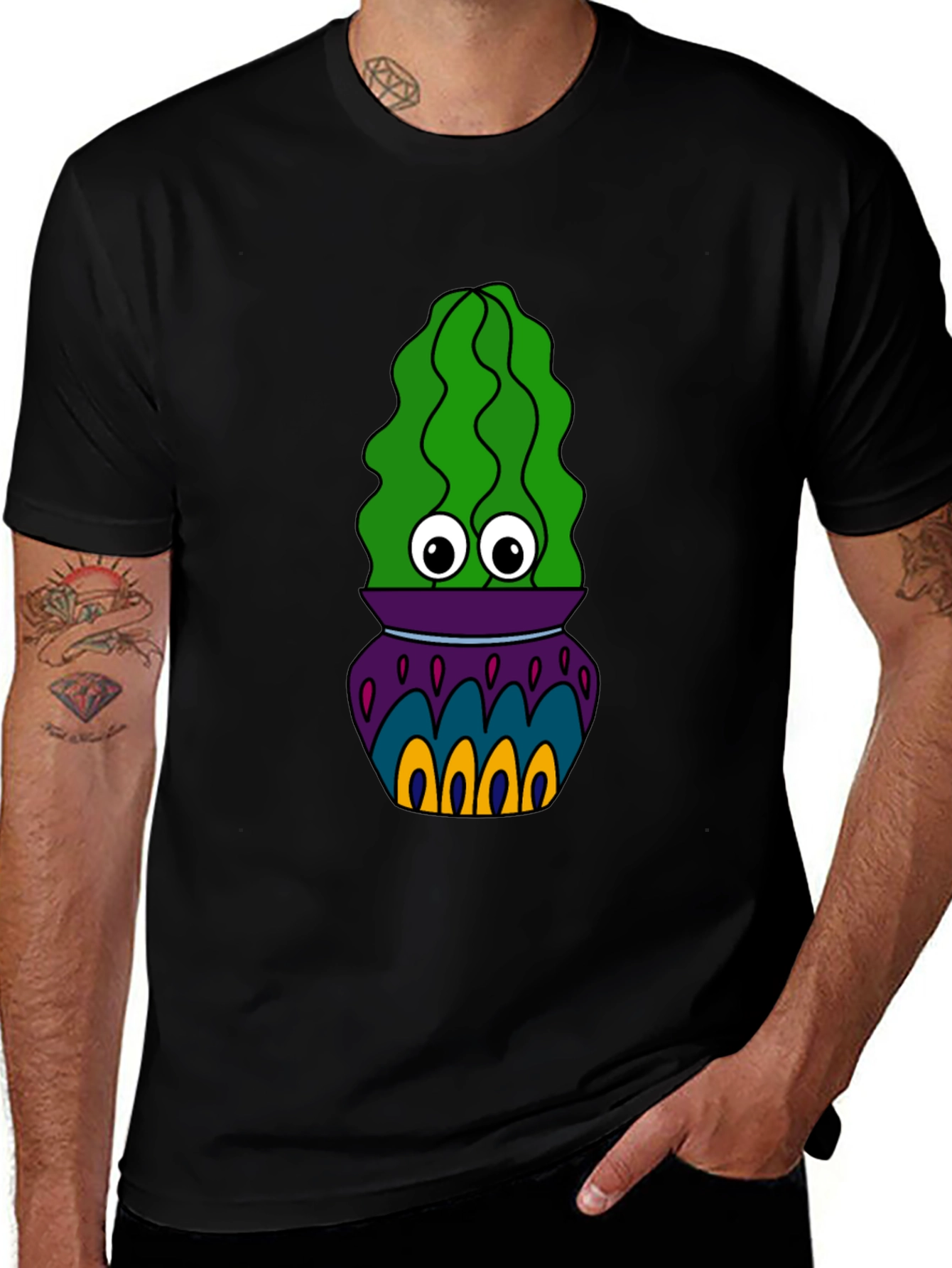 Cactus in Pot Graphic Tee - Funky Black T-Shirt