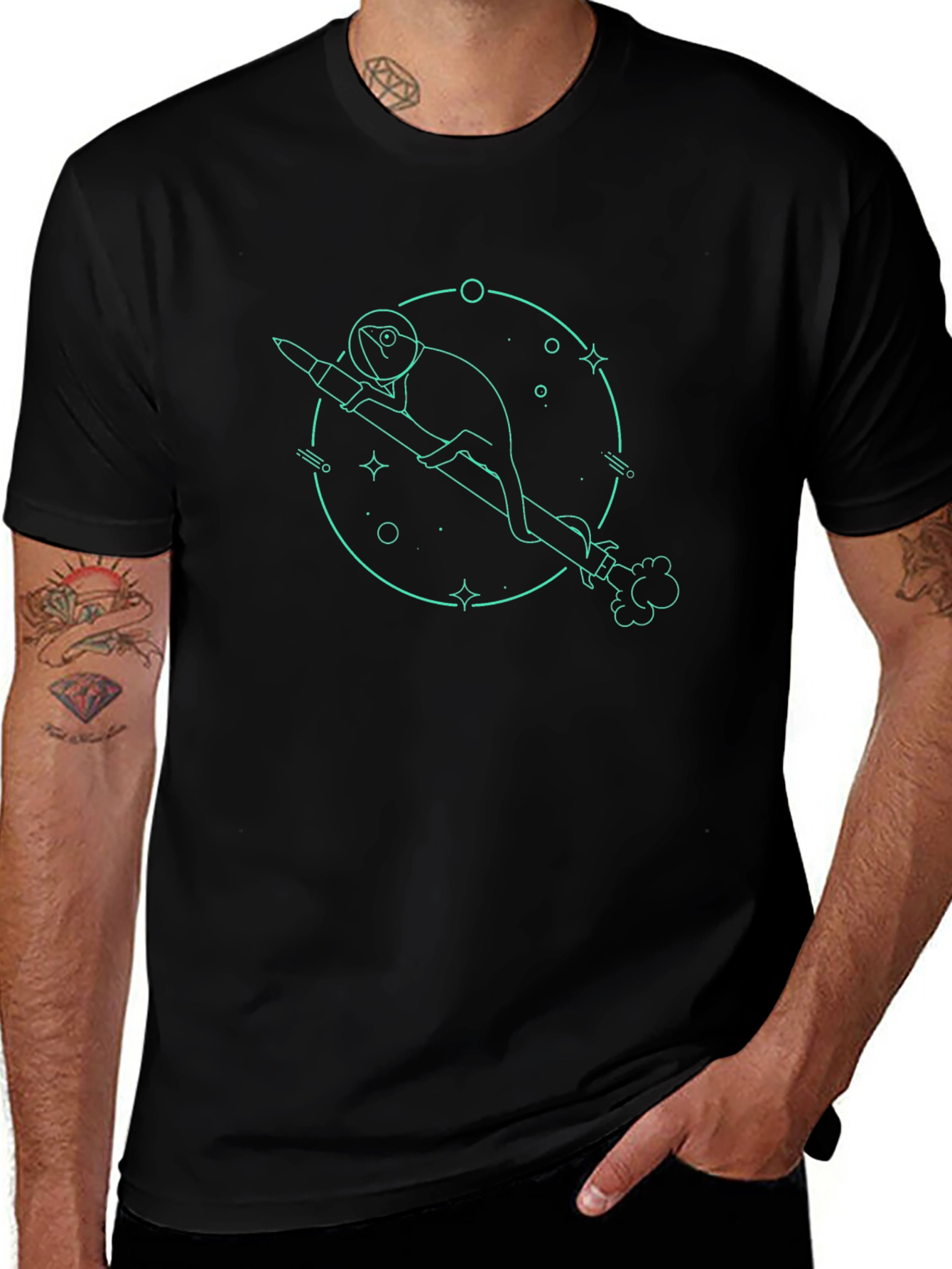 Cosmic Chameleon Black Graphic Tee