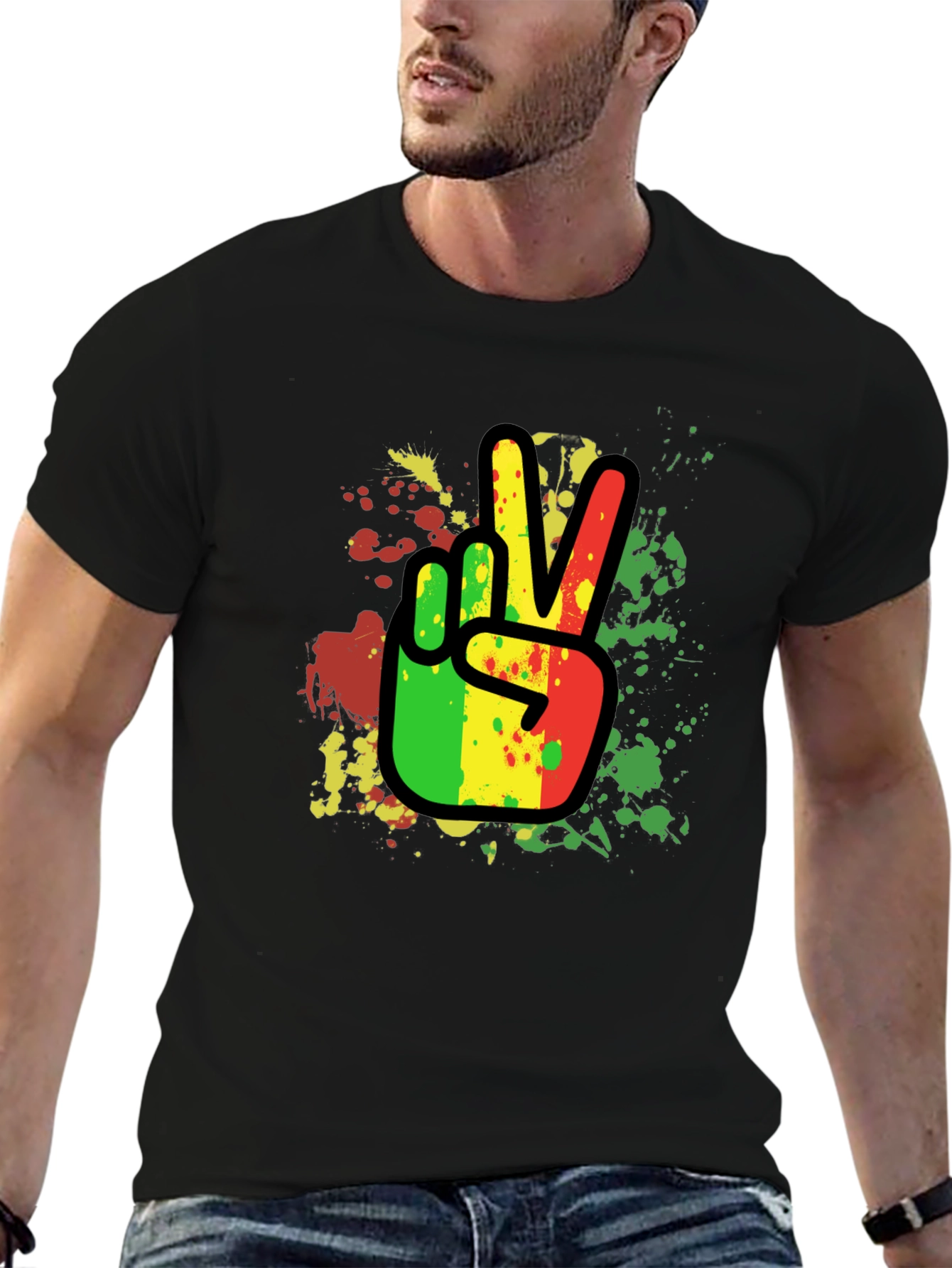 Rasta Peace Sign Graphic T-Shirt