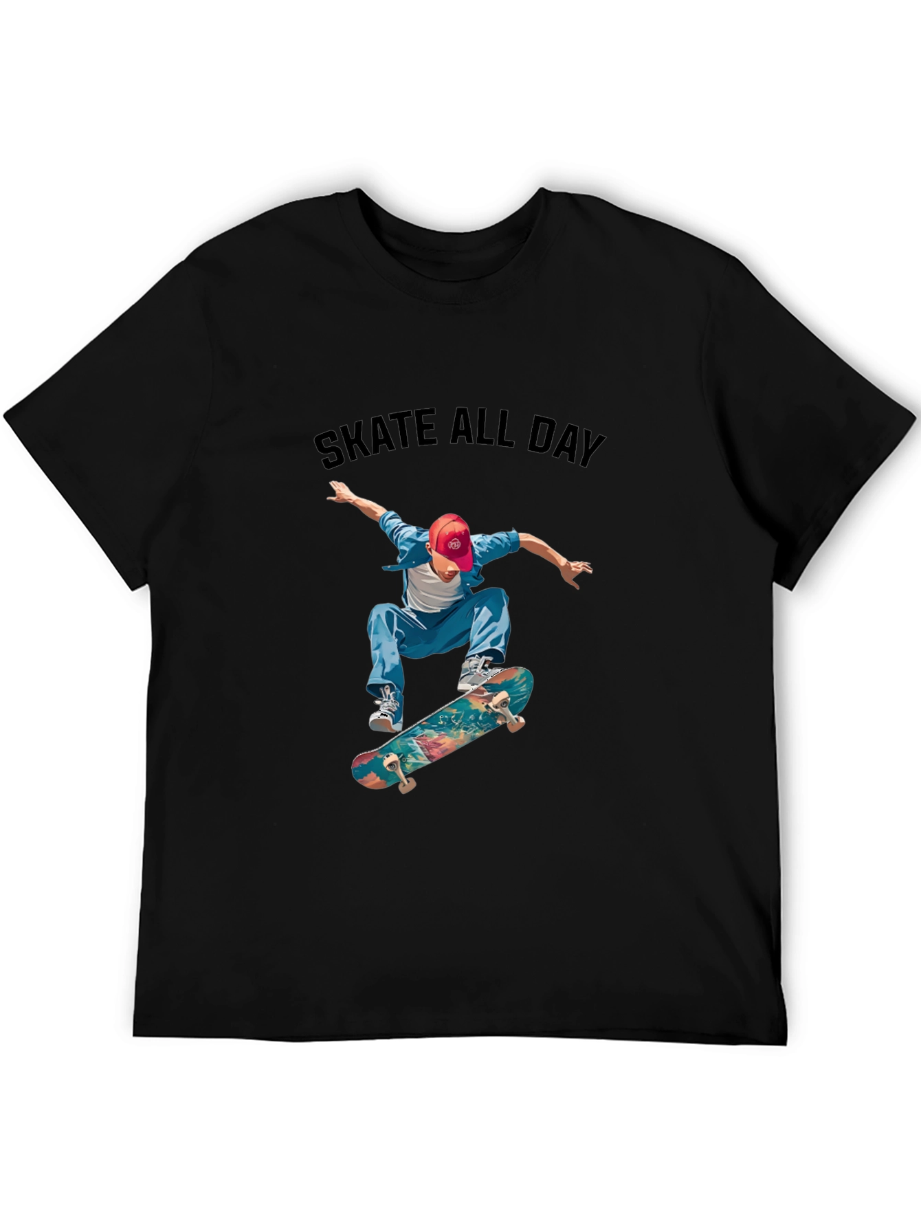 Skate All Day Black Graphic Tee