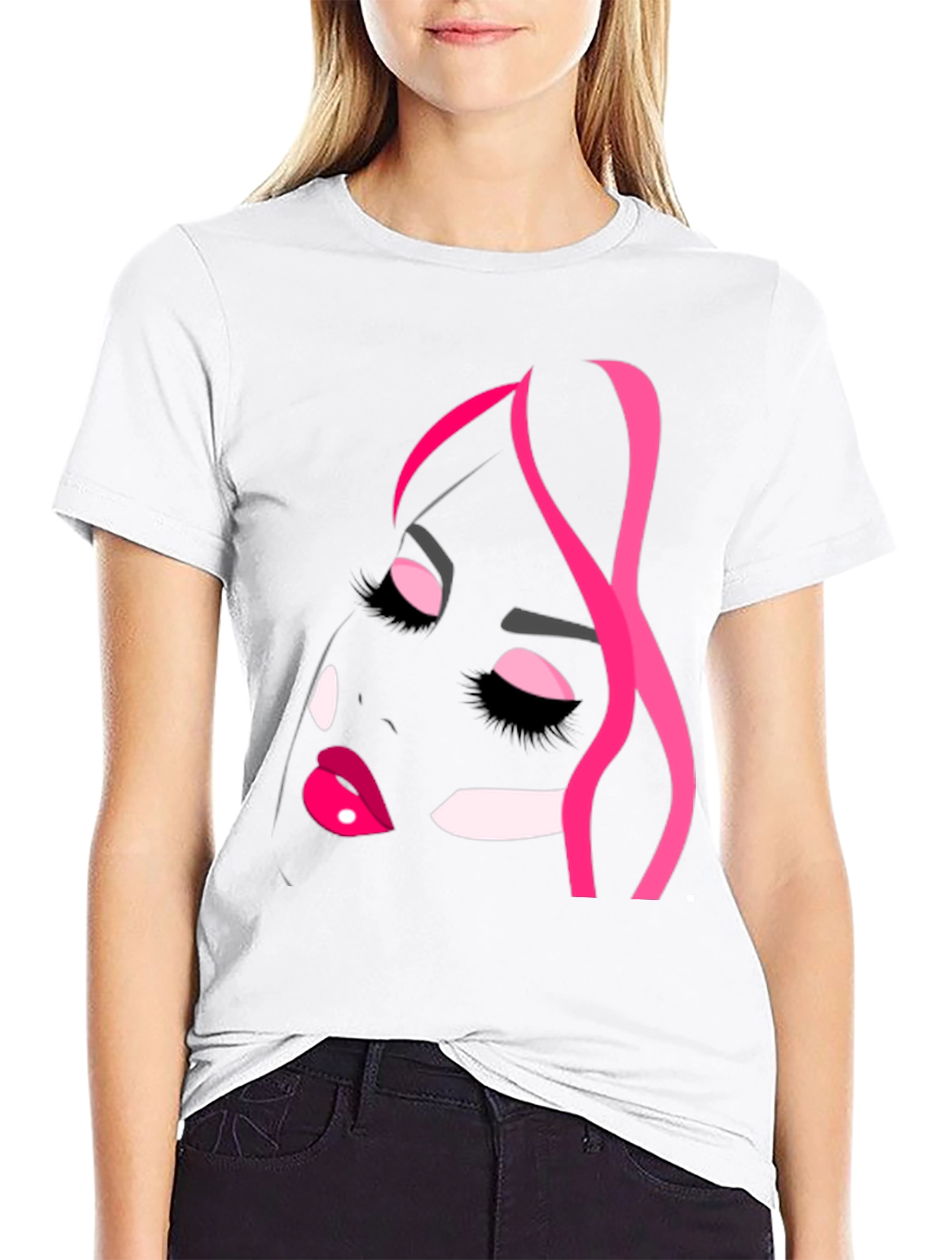 Abstract Woman Face Graphic Black T-Shirt
