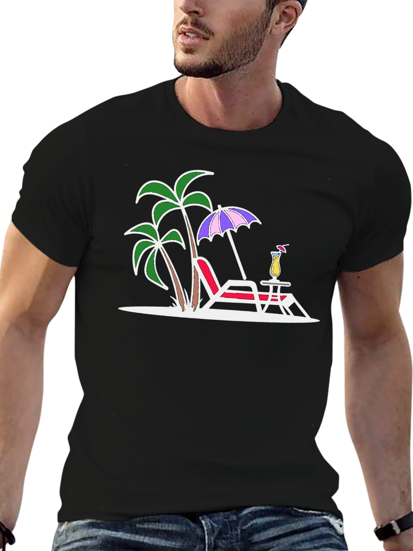 Tropical Beach Scene Graphic T-Shirt