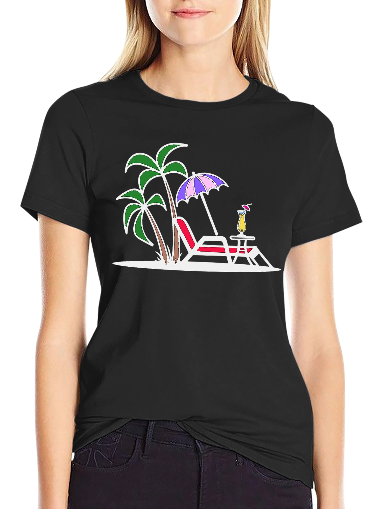 Tropical Beach Scene Graphic T-Shirt
