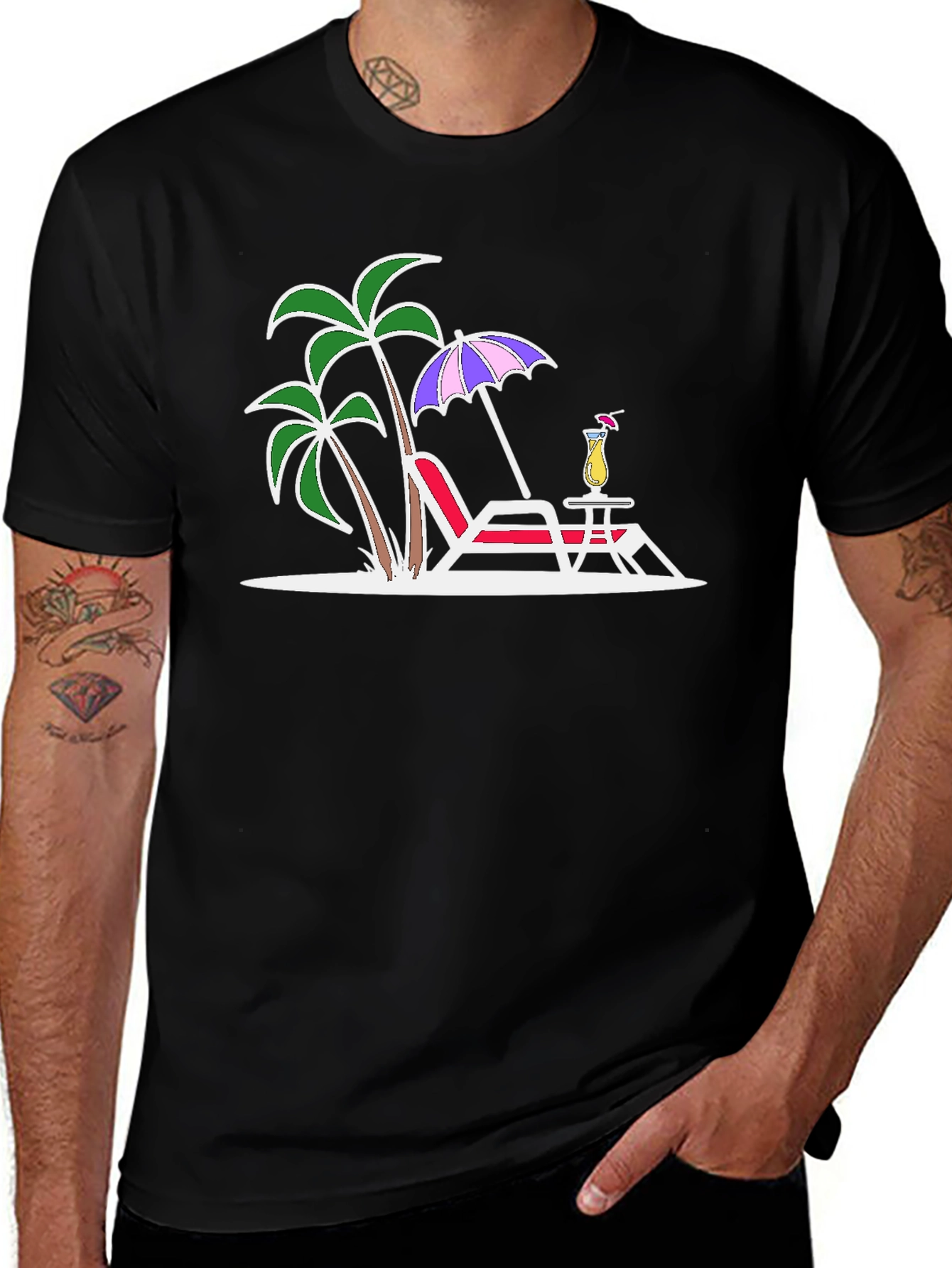 Tropical Beach Scene Graphic T-Shirt