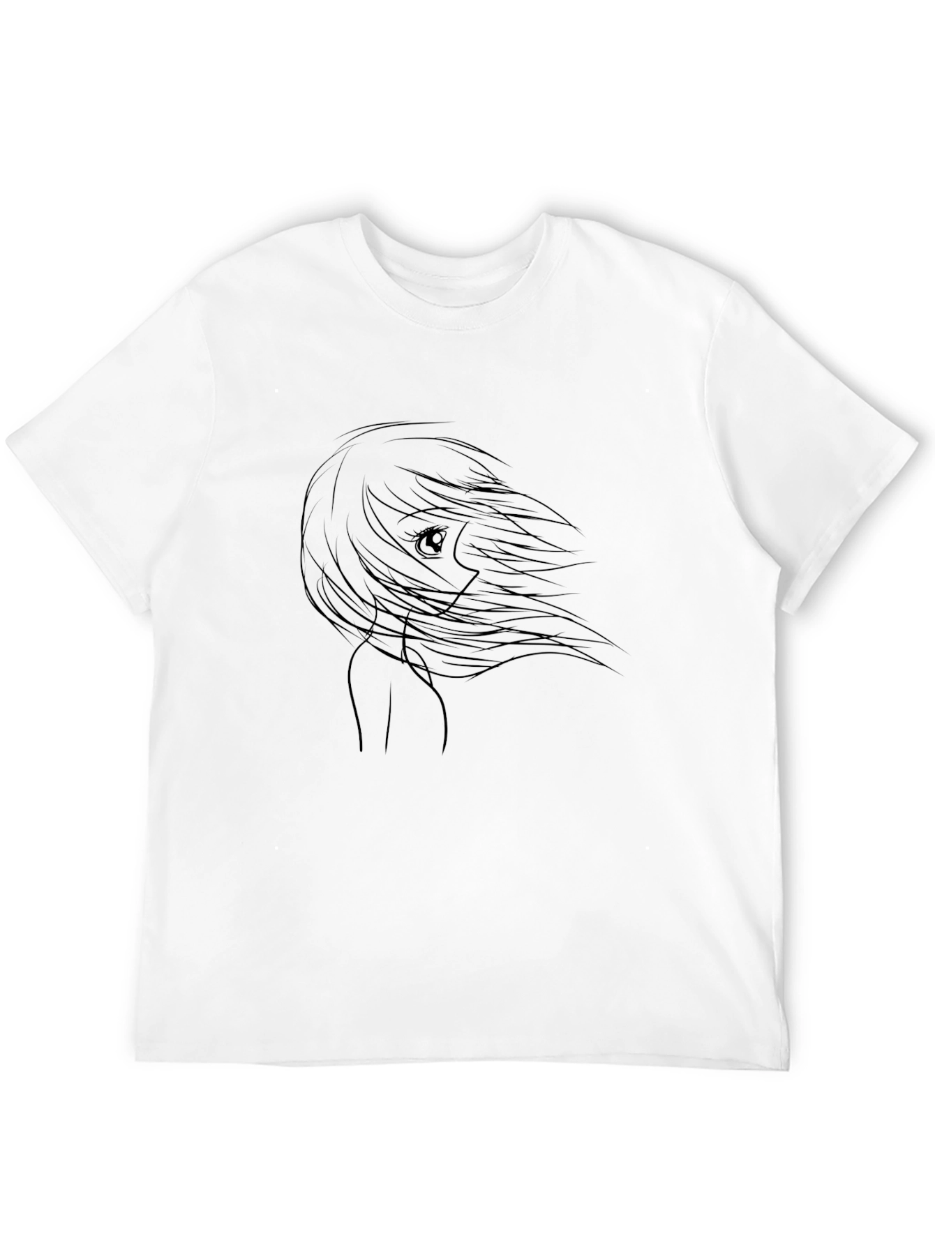 Anime Girl Outline Black T-Shirt