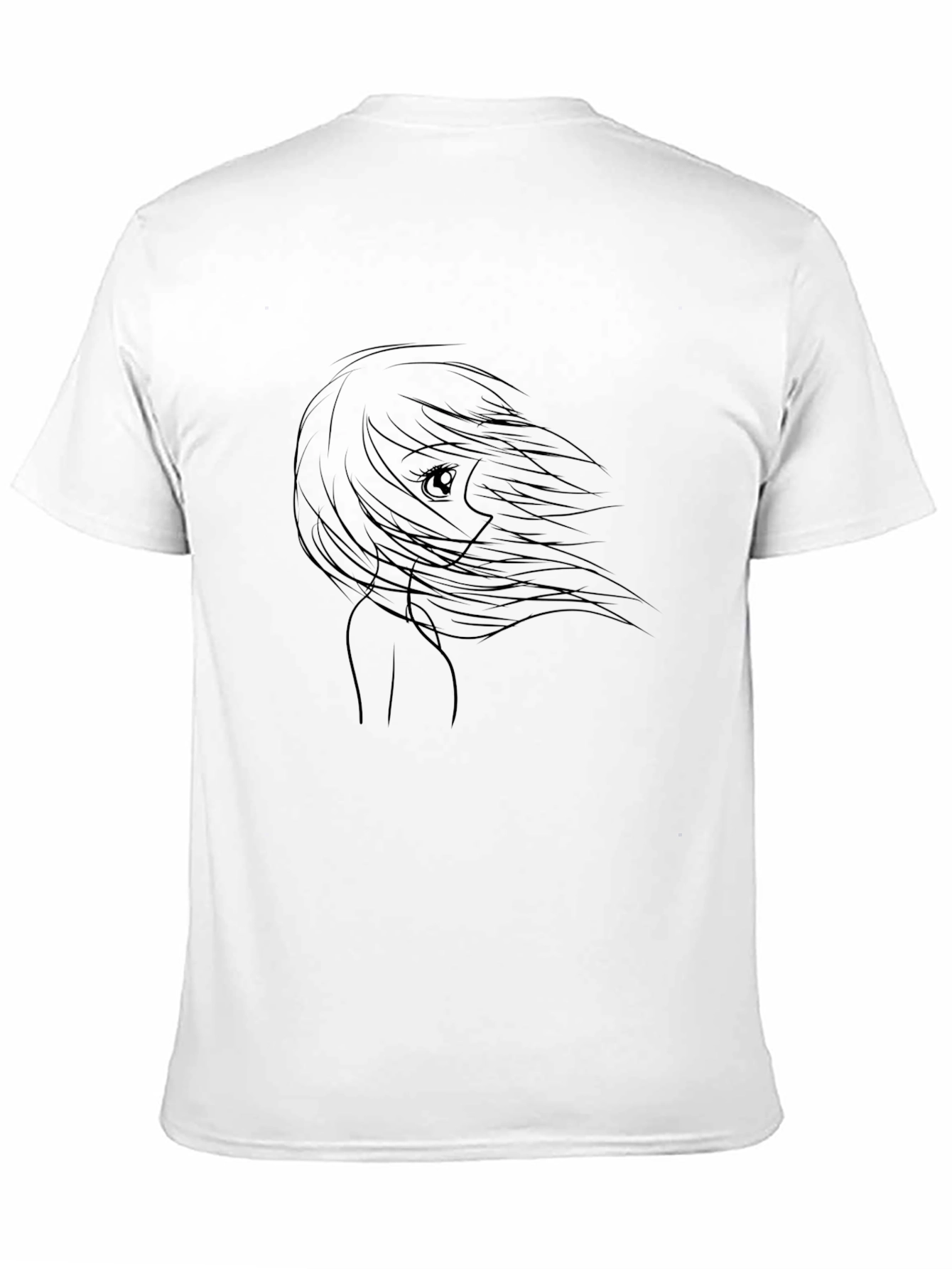 Anime Girl Outline Black T-Shirt