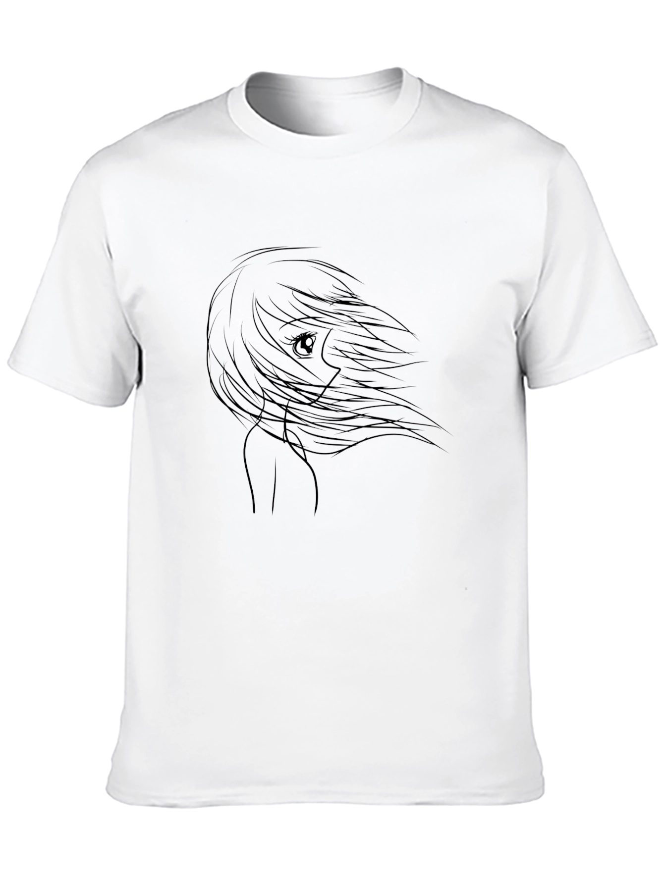 Anime Girl Outline Black T-Shirt