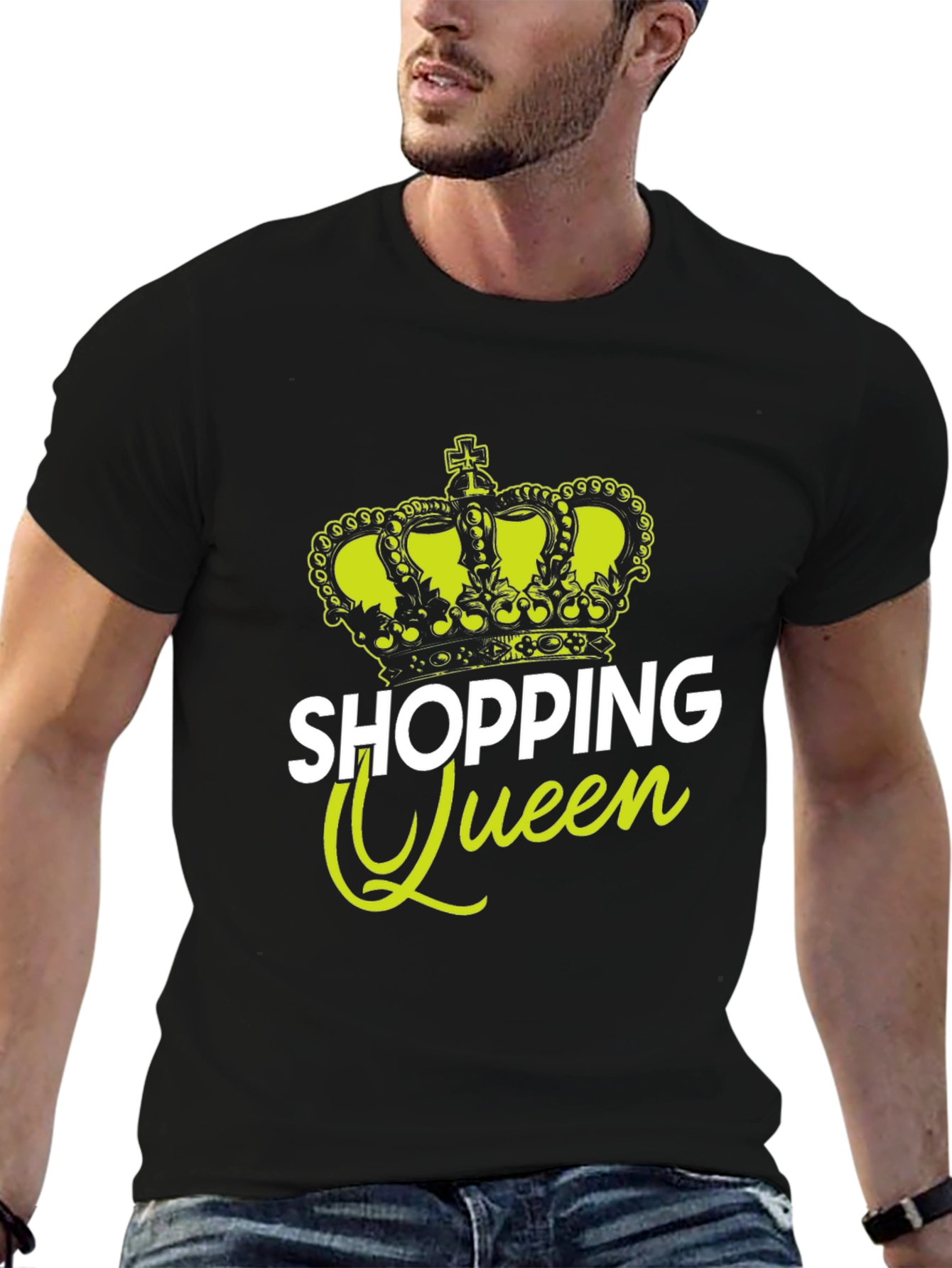 Shopping Queen Black T-Shirt Crown Graphic