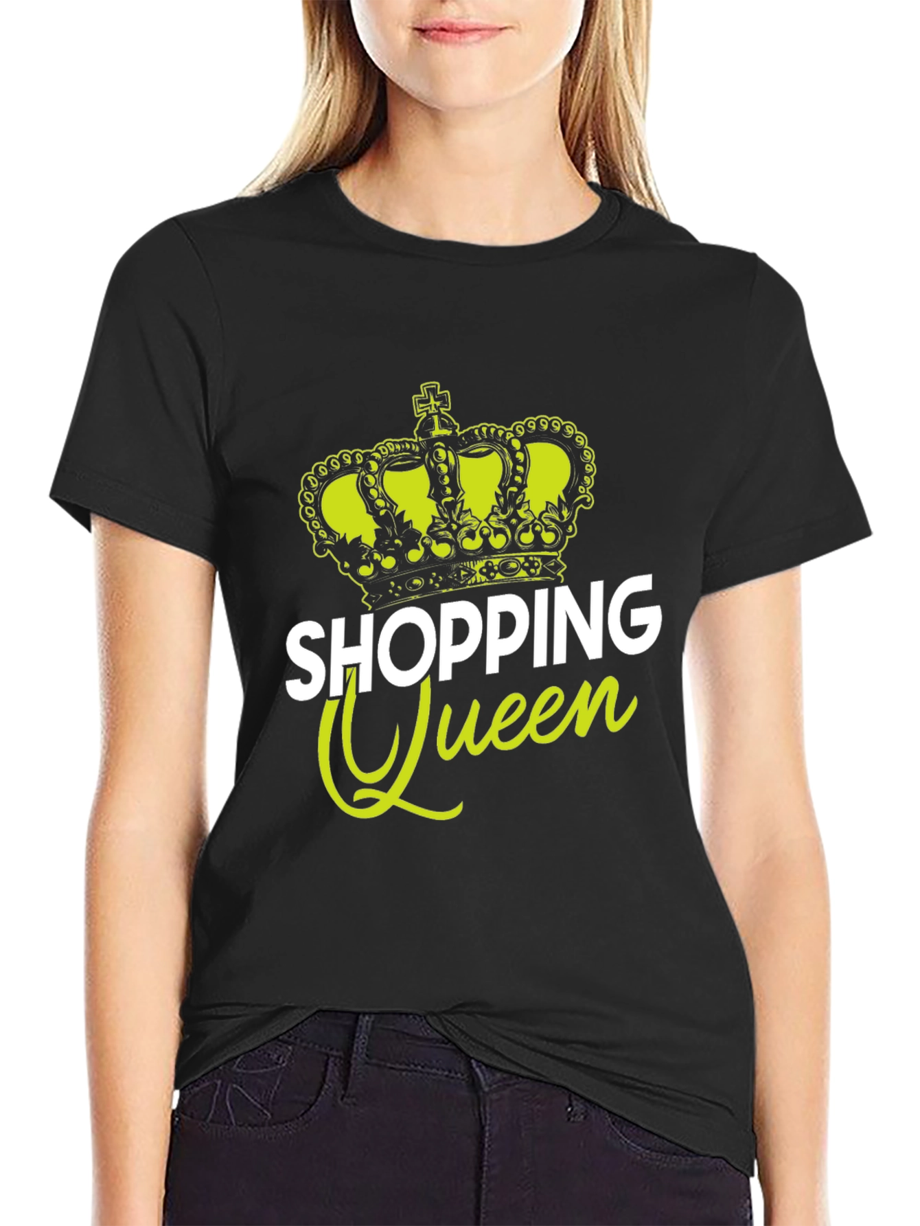 Shopping Queen Black T-Shirt Crown Graphic