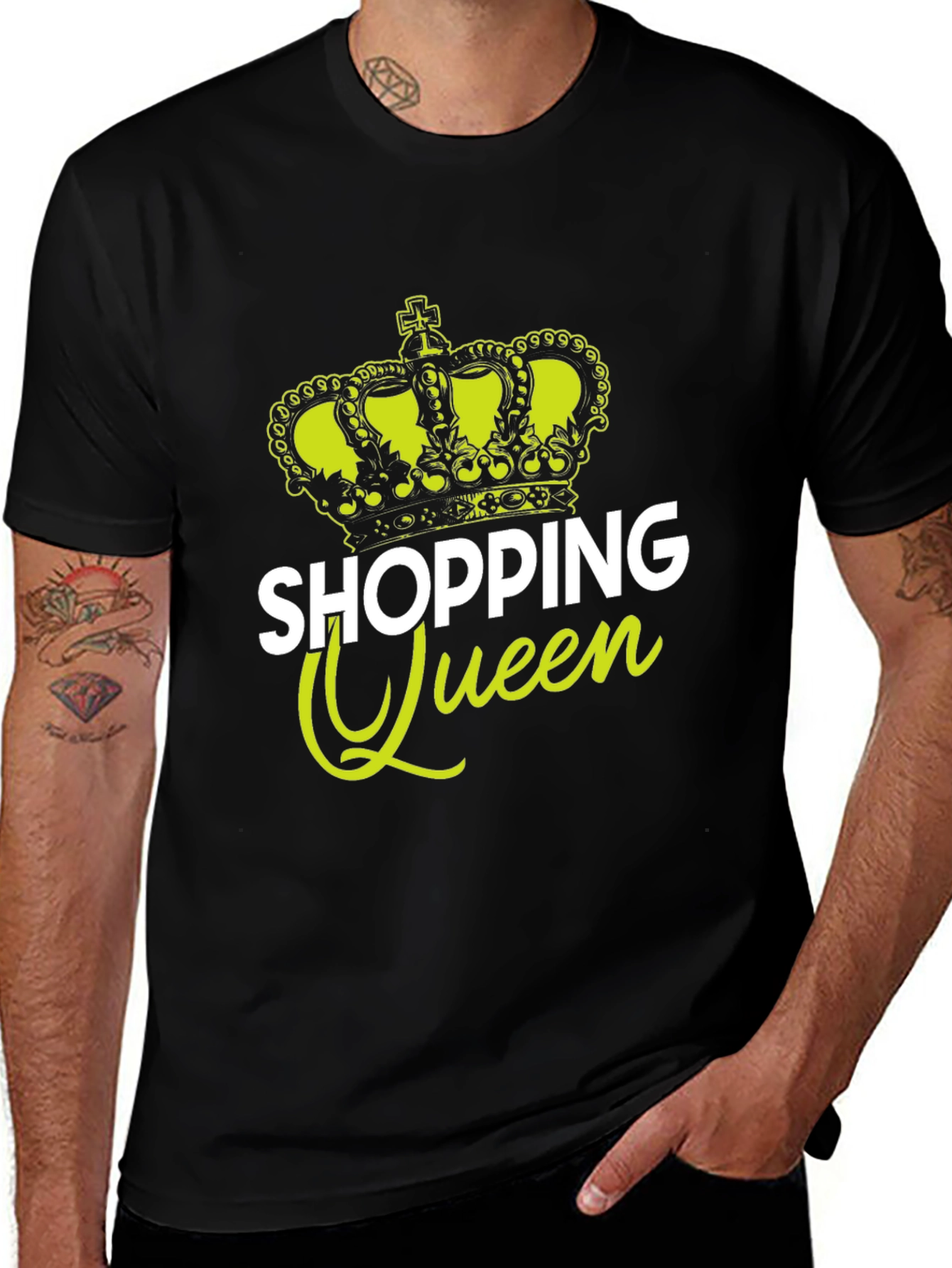 Shopping Queen Black T-Shirt Crown Graphic