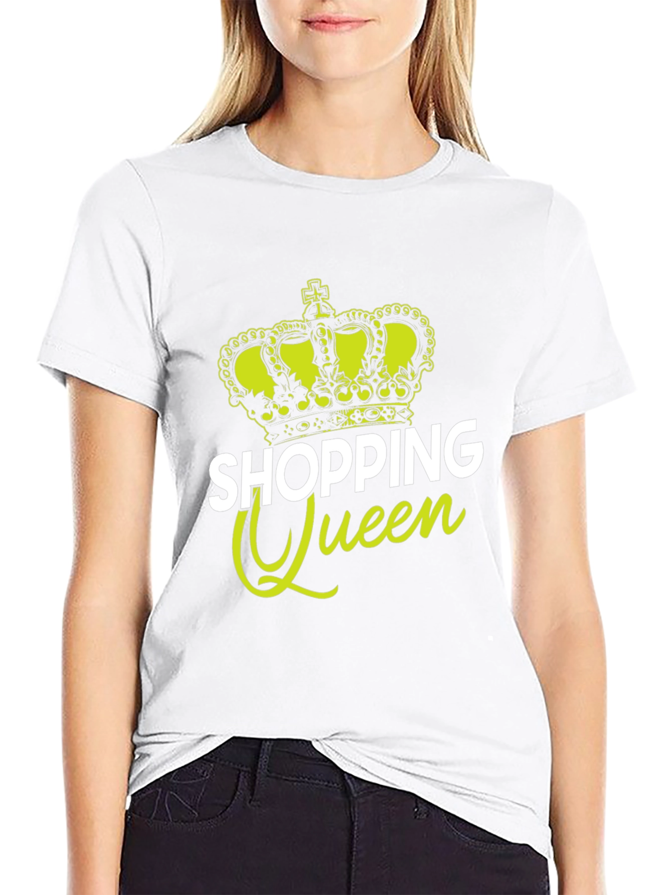 Shopping Queen Black T-Shirt Crown Graphic