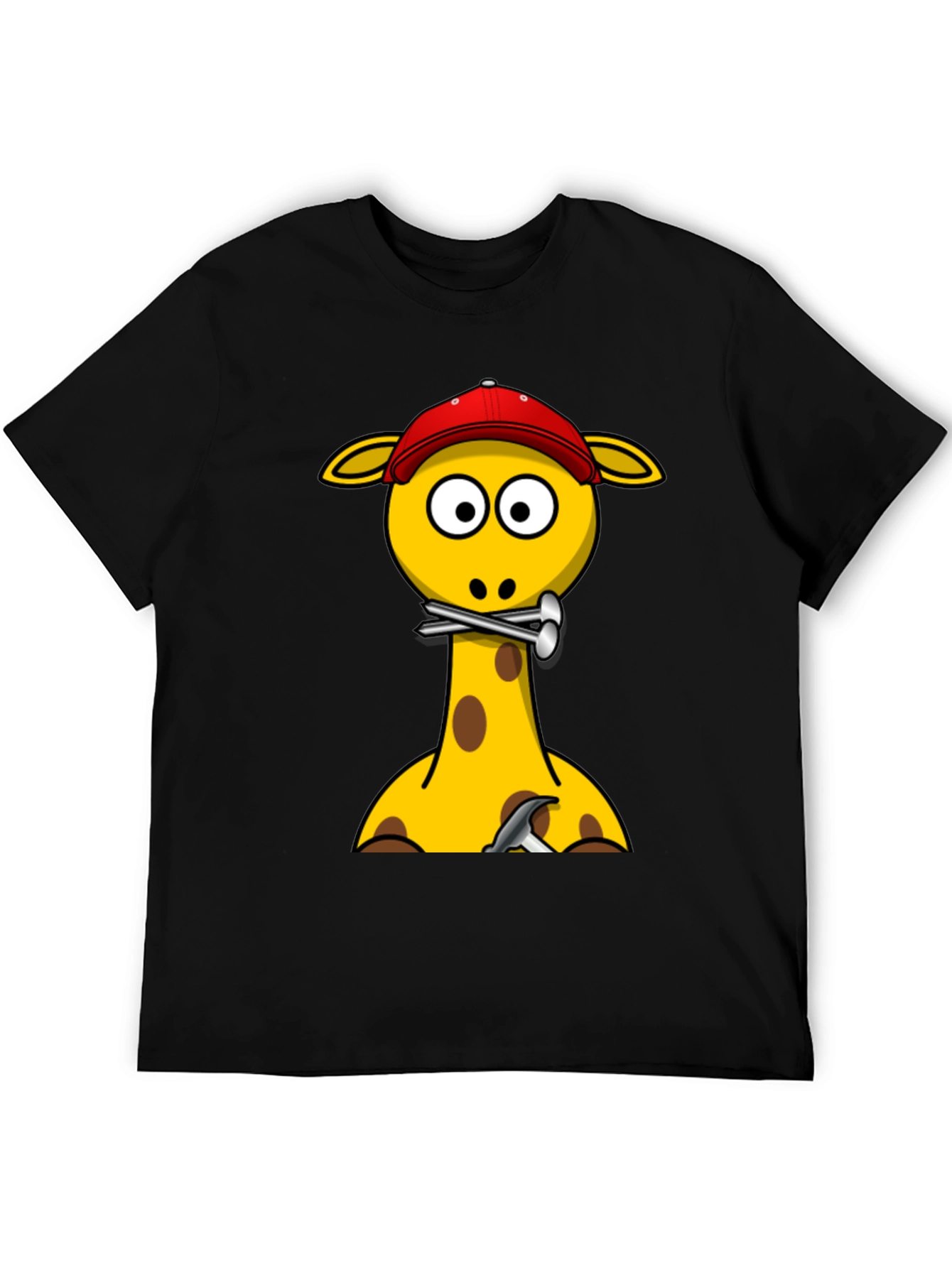 Giraffe Builder T-Shirt - Cartoon Animal Crew Neck Tee