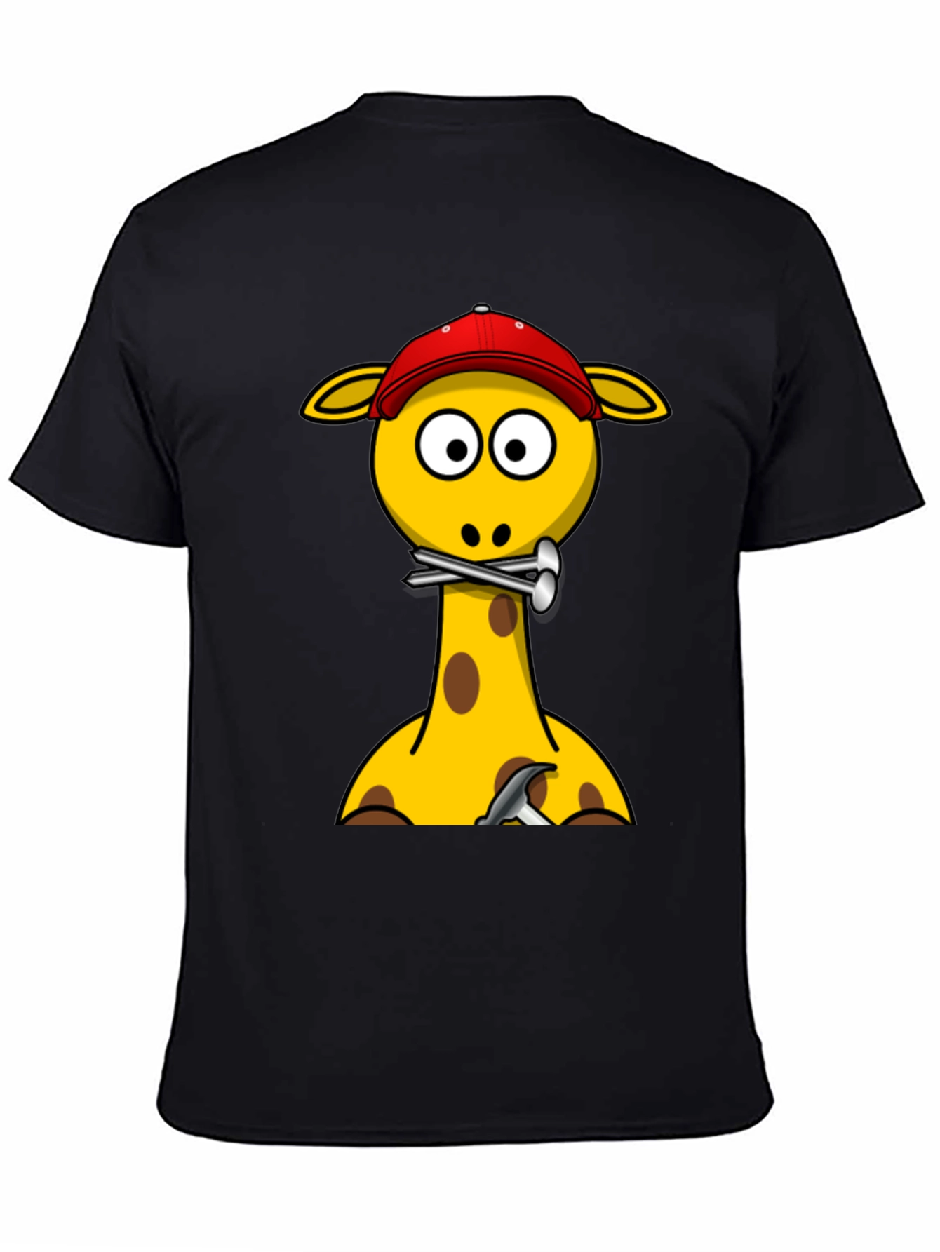 Giraffe Builder T-Shirt - Cartoon Animal Crew Neck Tee