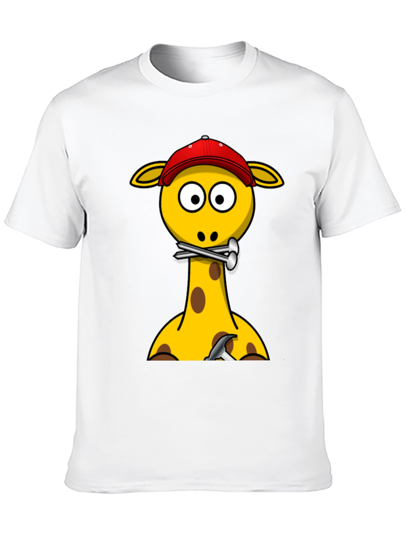 Giraffe Builder T-Shirt - Cartoon Animal Crew Neck Tee