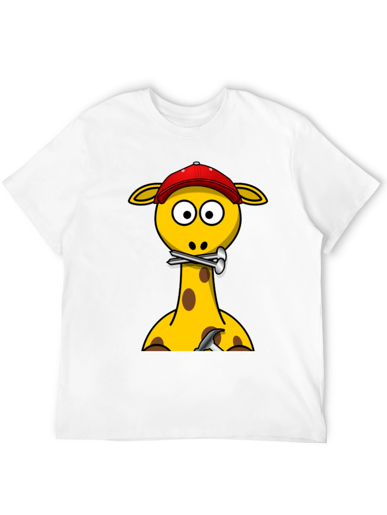 Giraffe Builder T-Shirt - Cartoon Animal Crew Neck Tee