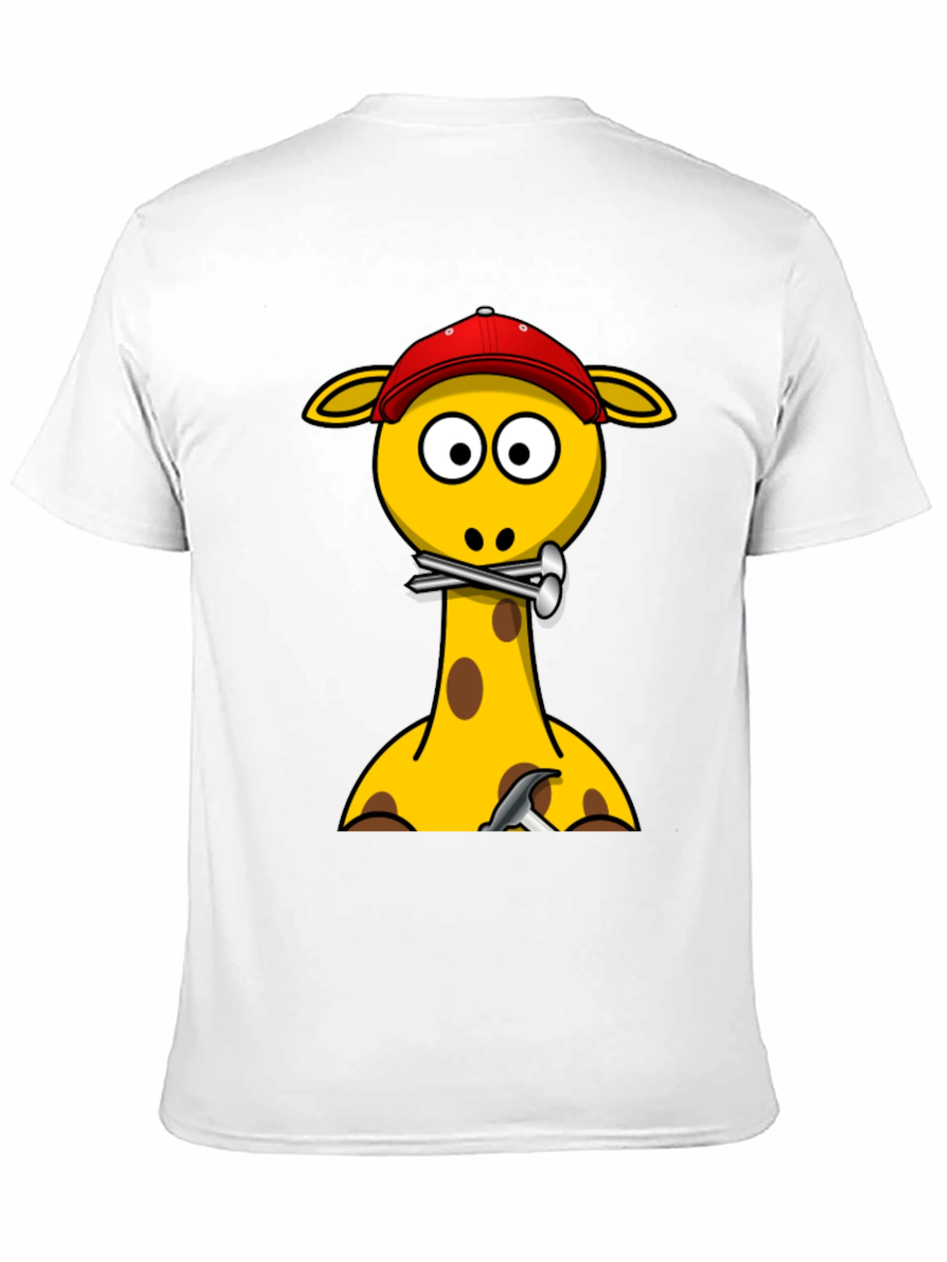 Giraffe Builder T-Shirt - Cartoon Animal Crew Neck Tee