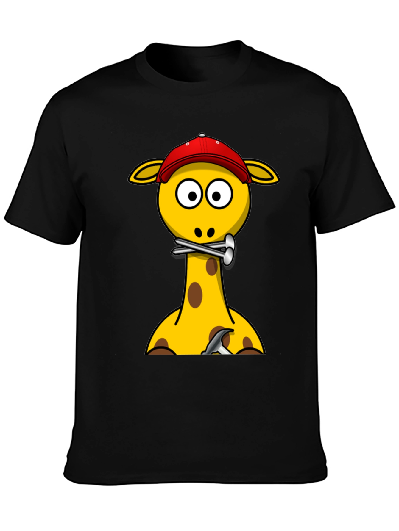 Giraffe Builder T-Shirt - Cartoon Animal Crew Neck Tee