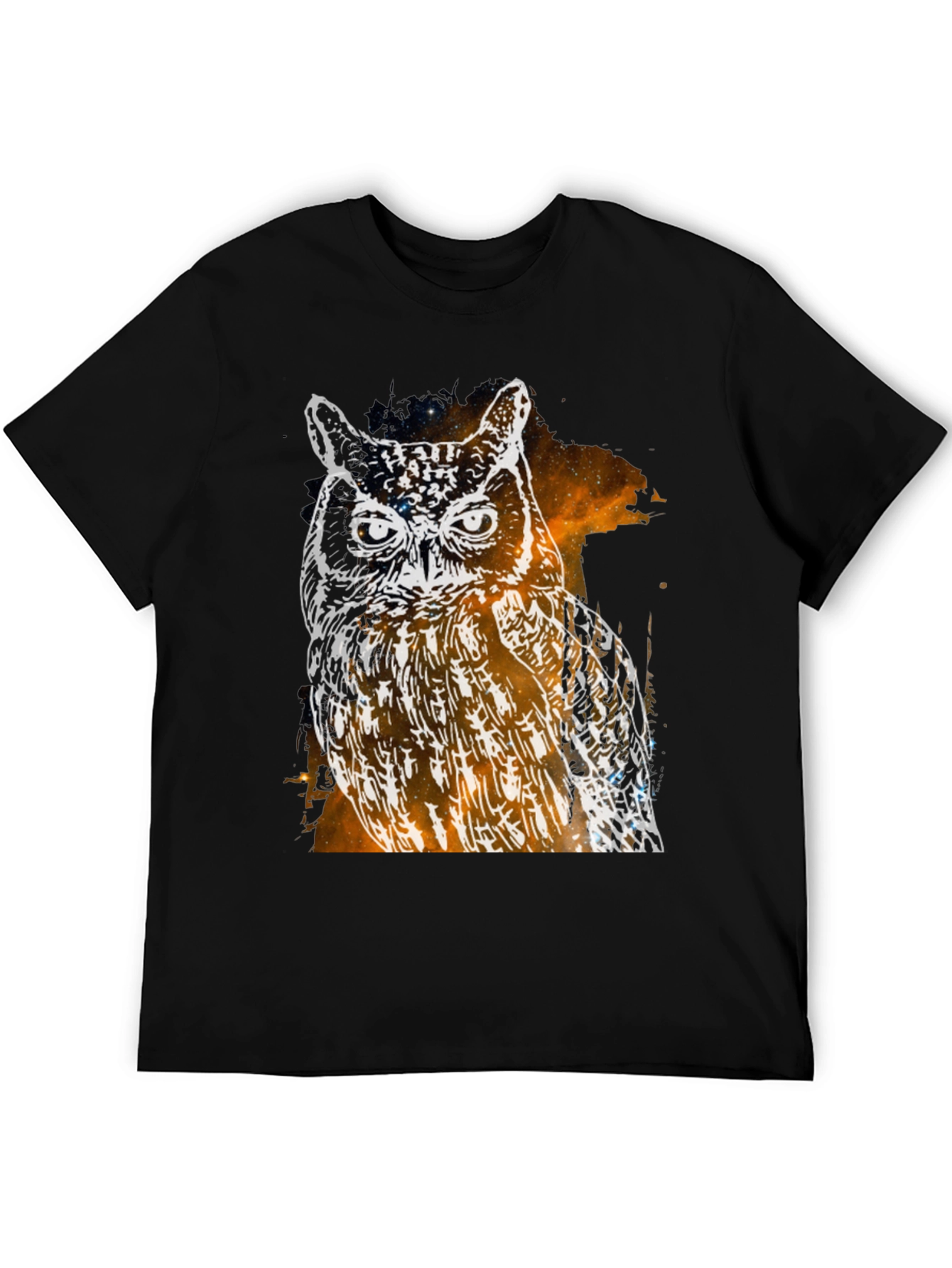 Galaxy Owl Graphic Print Black T-Shirt