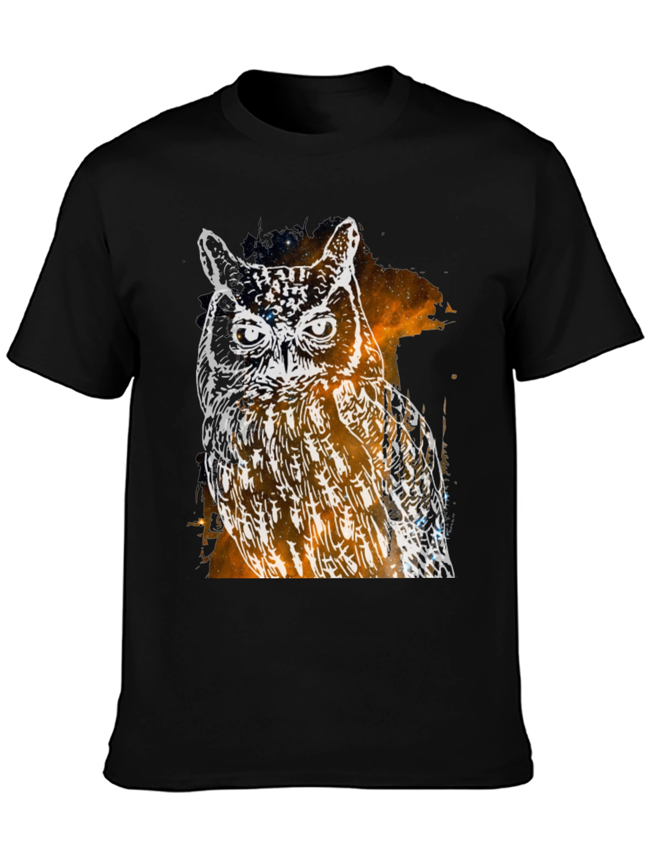 Galaxy Owl Graphic Print Black T-Shirt