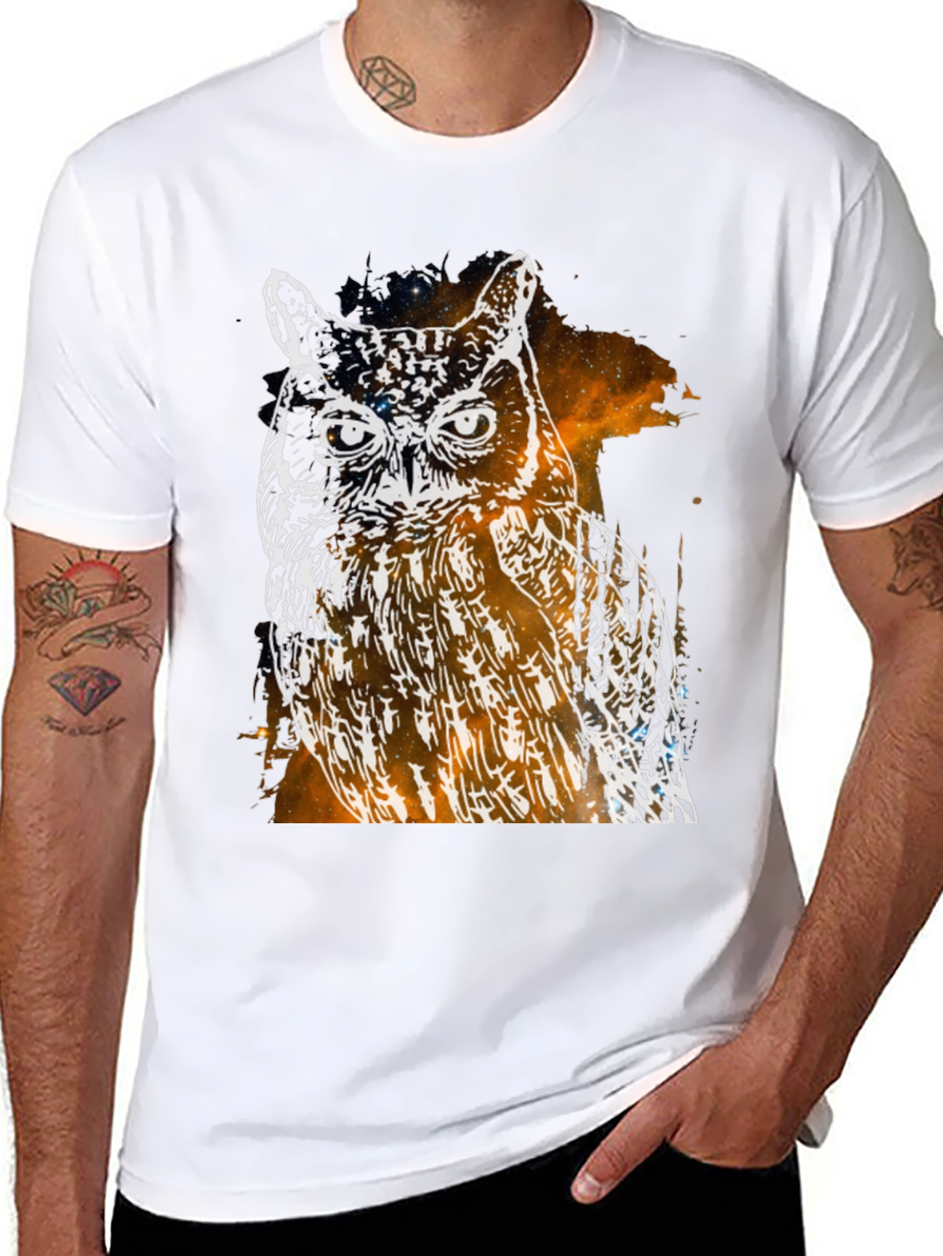 Galaxy Owl Graphic Print Black T-Shirt