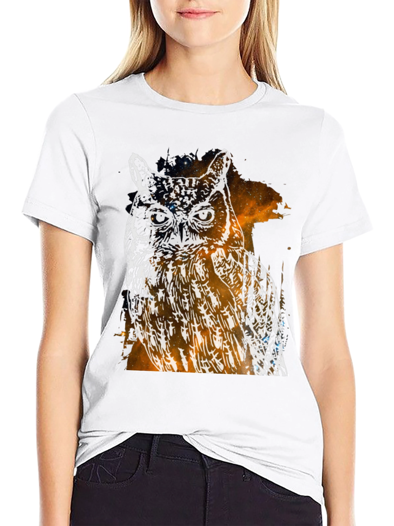 Galaxy Owl Graphic Print Black T-Shirt