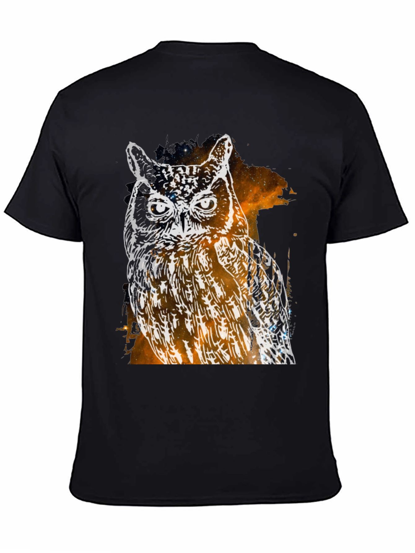 Galaxy Owl Graphic Print Black T-Shirt