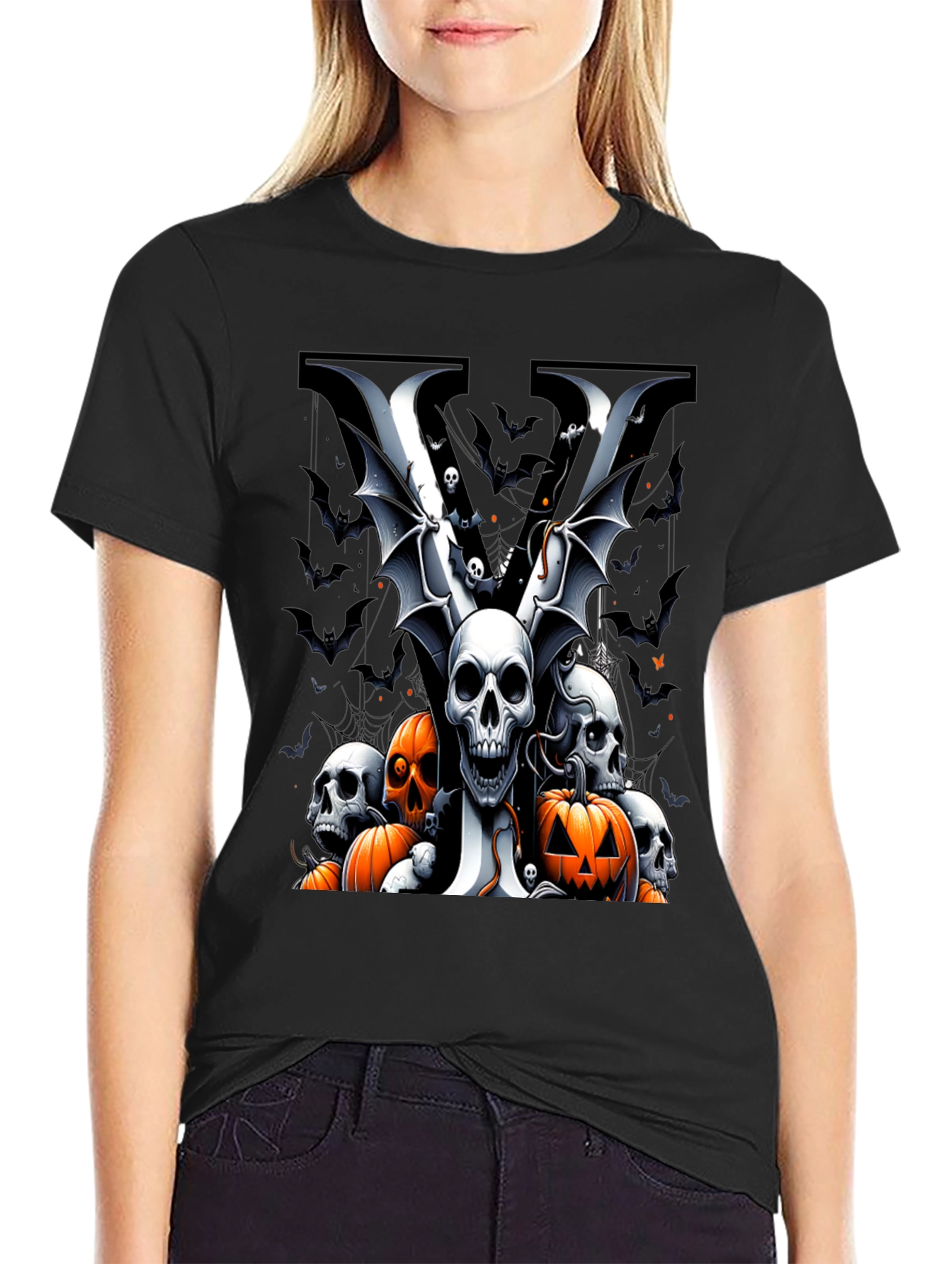 Skull & Pumpkin Halloween Graphic Tee