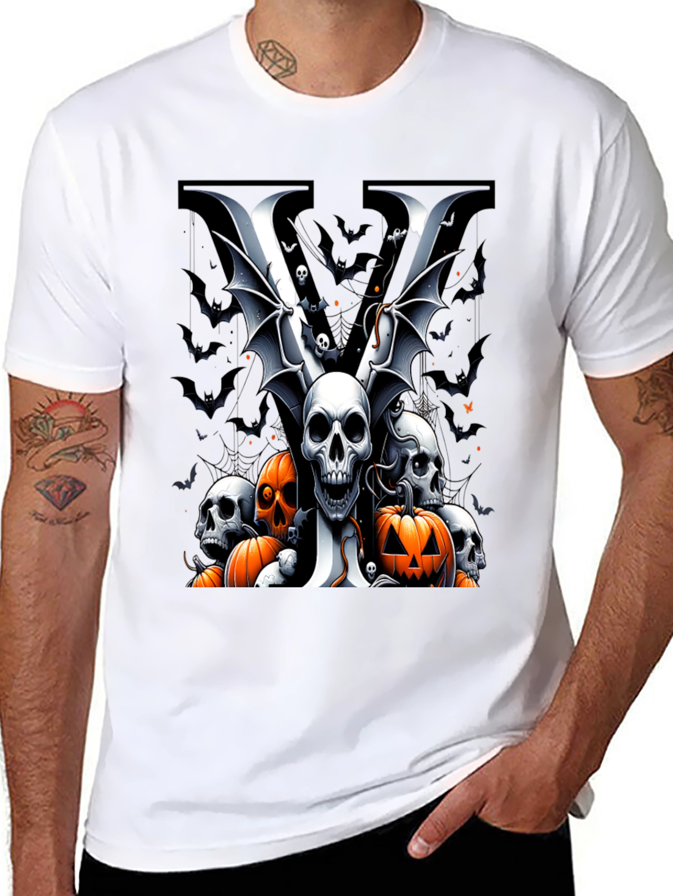 Skull & Pumpkin Halloween Graphic Tee