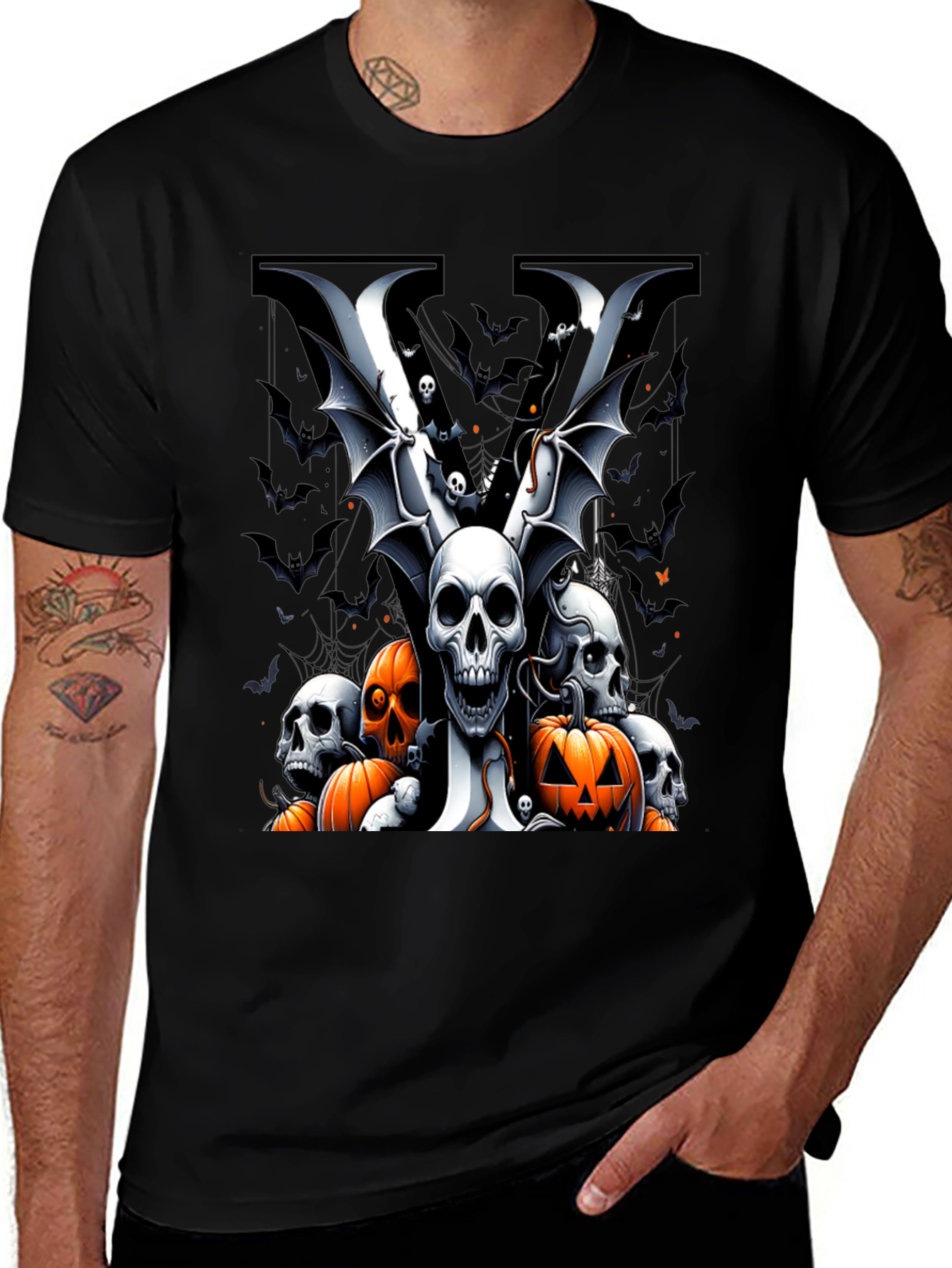 Skull & Pumpkin Halloween Graphic Tee