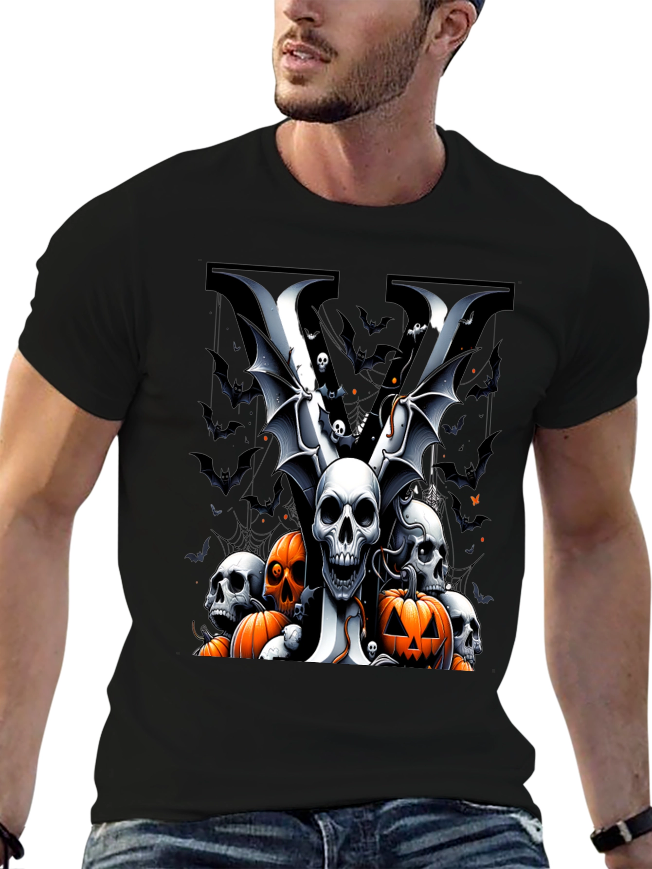 Skull & Pumpkin Halloween Graphic Tee