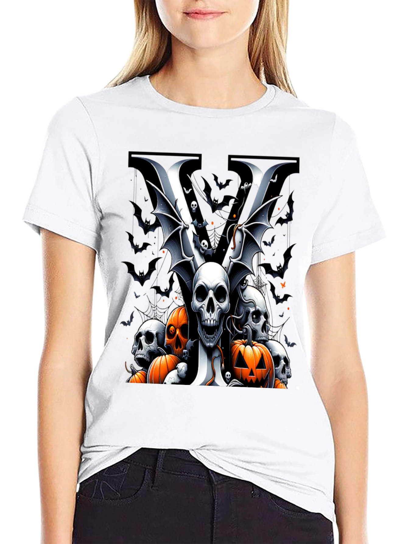 Skull & Pumpkin Halloween Graphic Tee