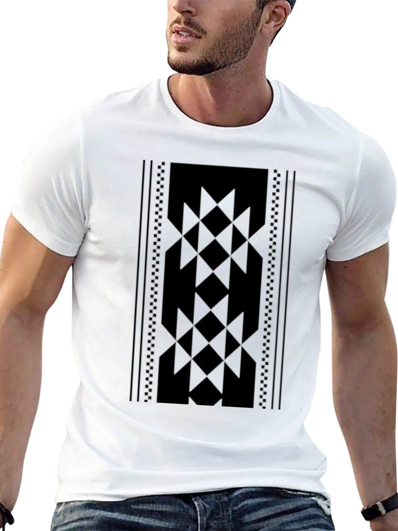 Geometric Pattern Tee - Stylish Black Shirt