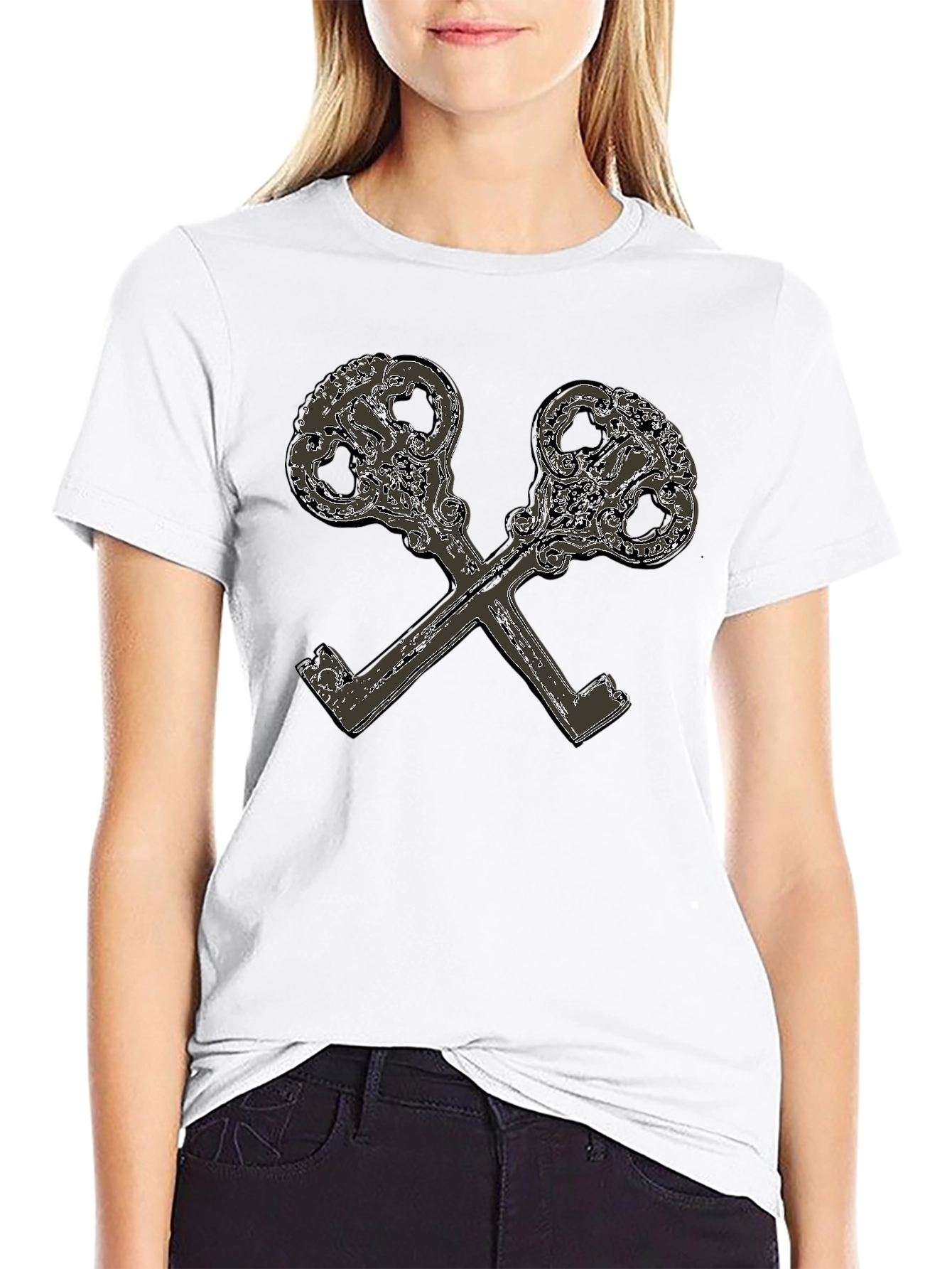 Crossed Keys Graphic Print Black T-Shirt