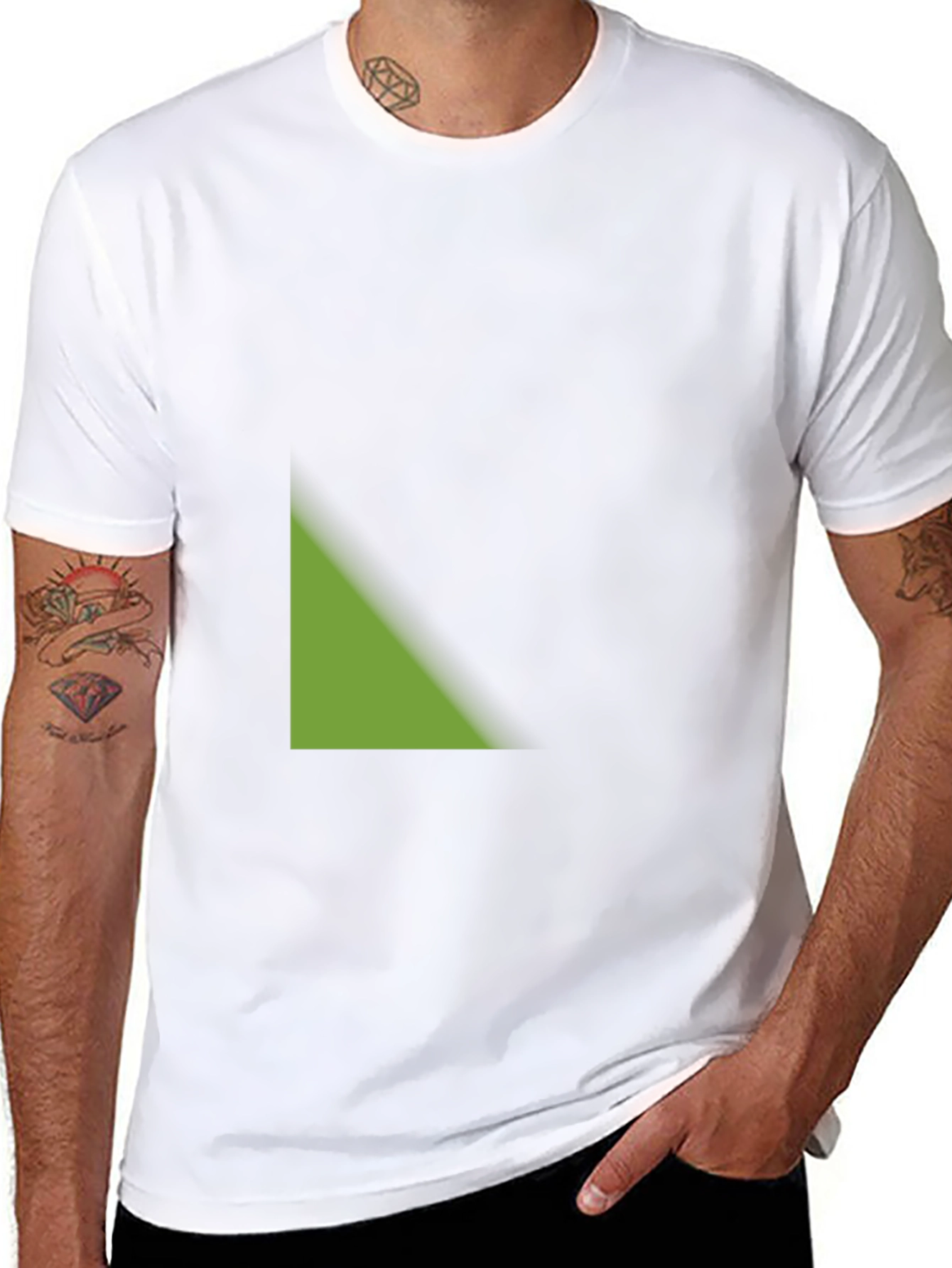 Modern Black Tee with Geometric Green Detail