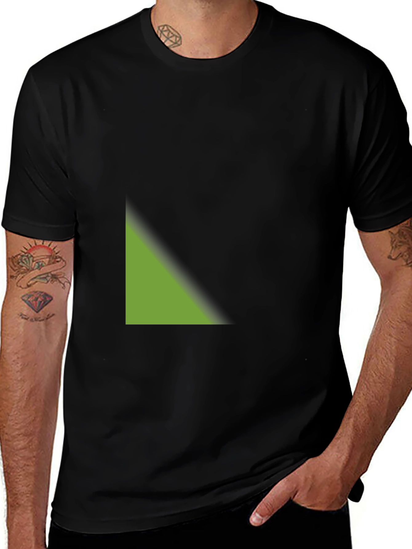 Modern Black Tee with Geometric Green Detail