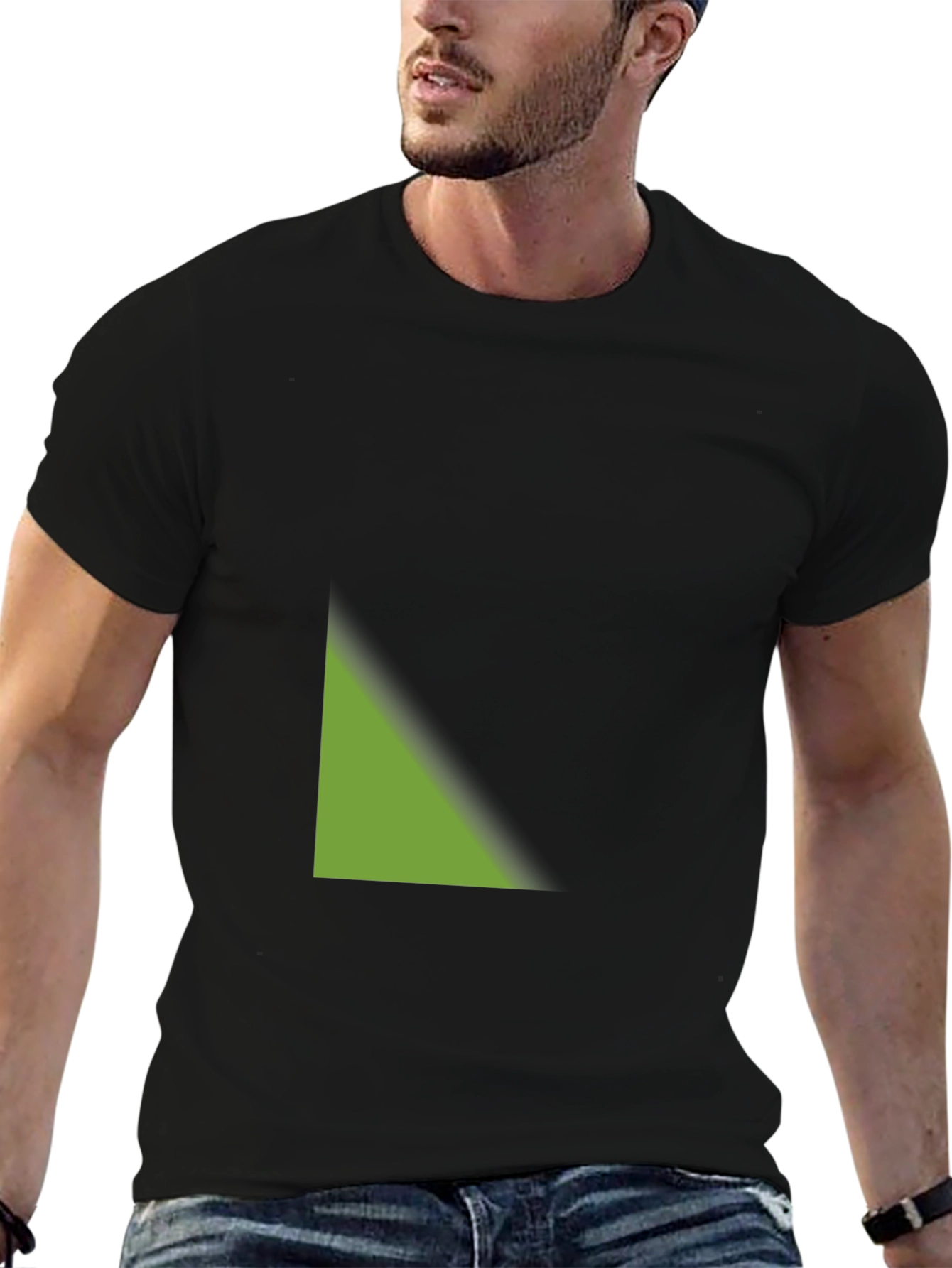 Modern Black Tee with Geometric Green Detail