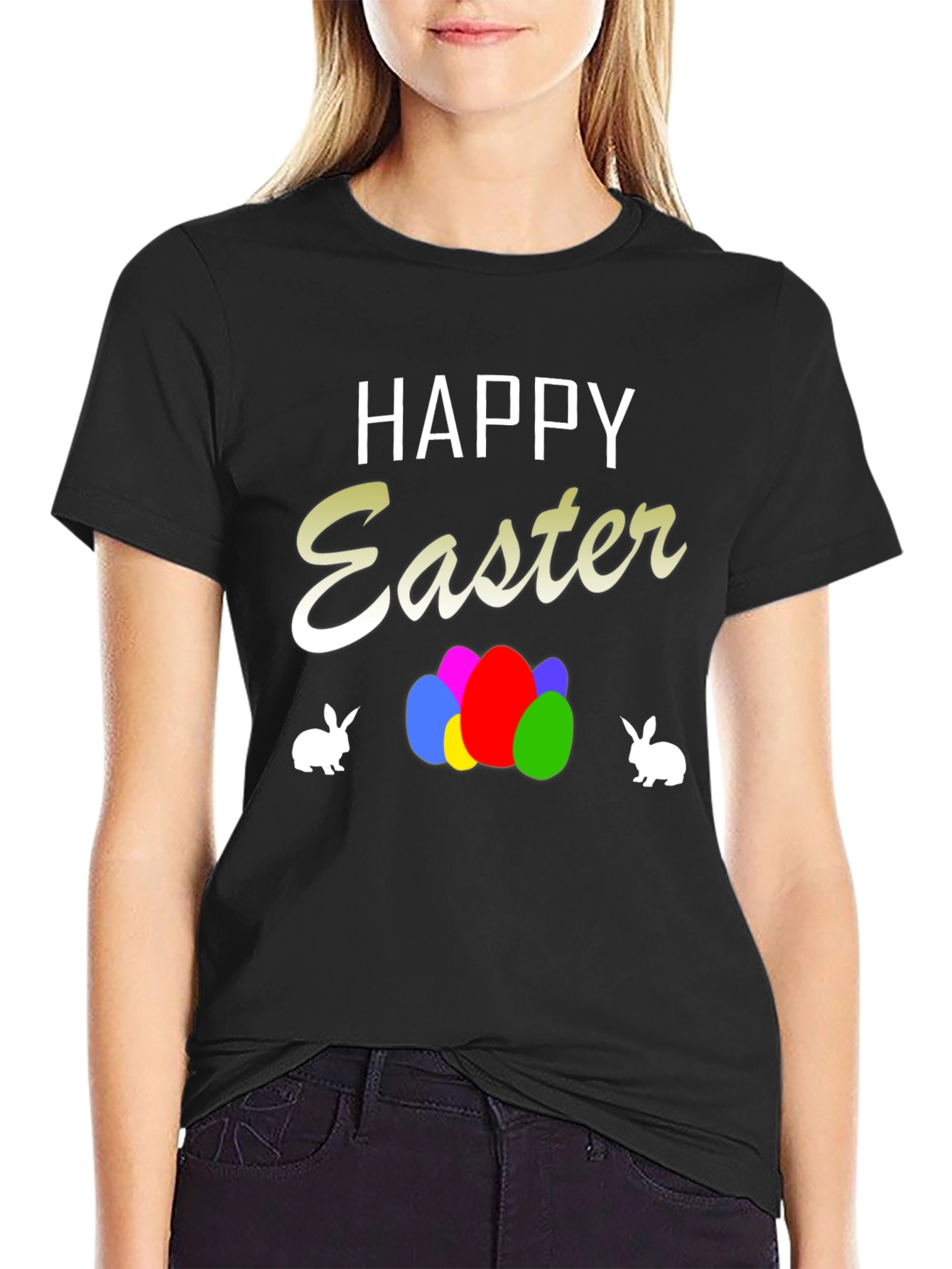 Happy Easter T-Shirt with Eggs and Bunnies